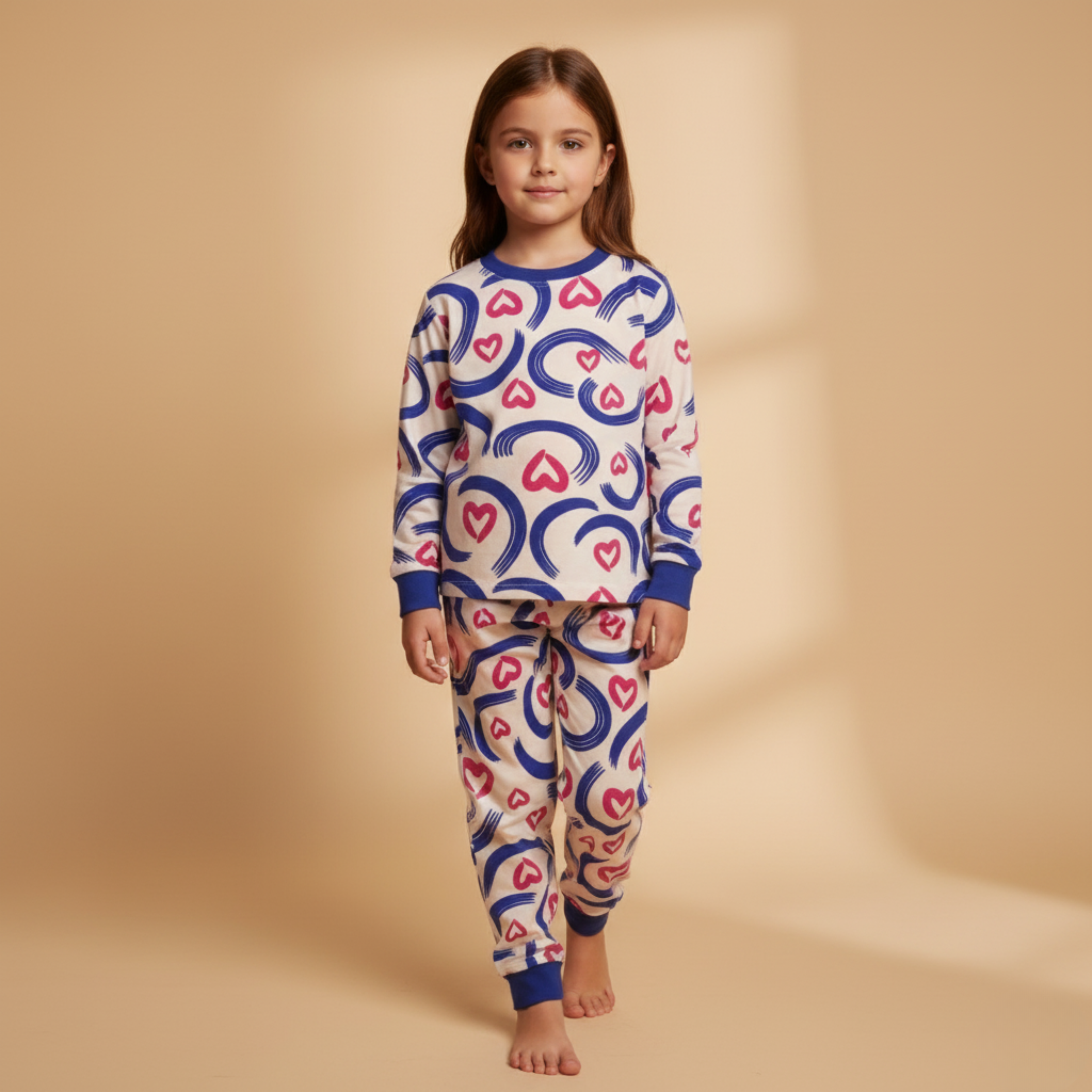 MISBAH - Heart Lines Cream Long-Sleeves Pajamas (Girls)