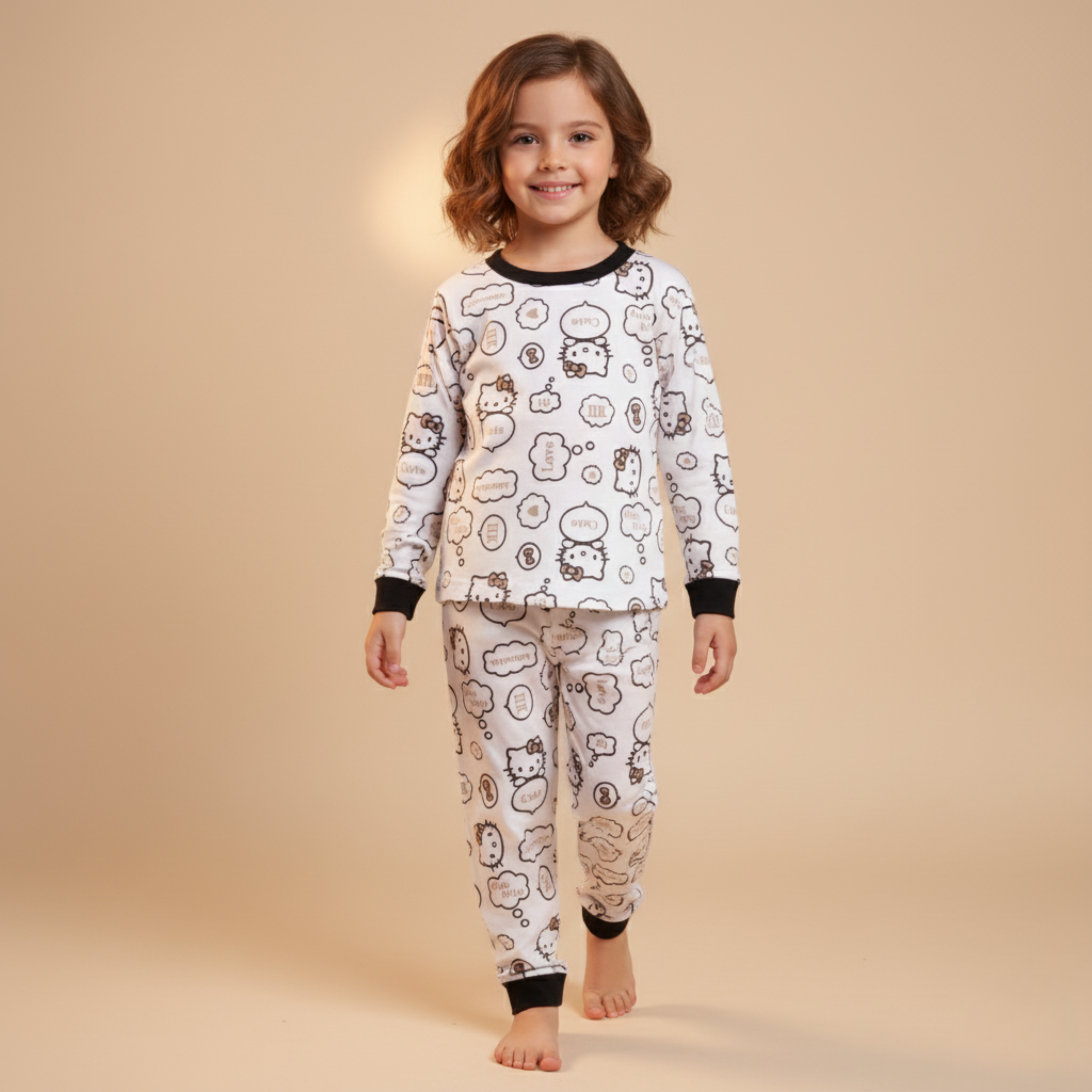 بيجامة كات ماري الوردية بأكمام طويلة (بنات)