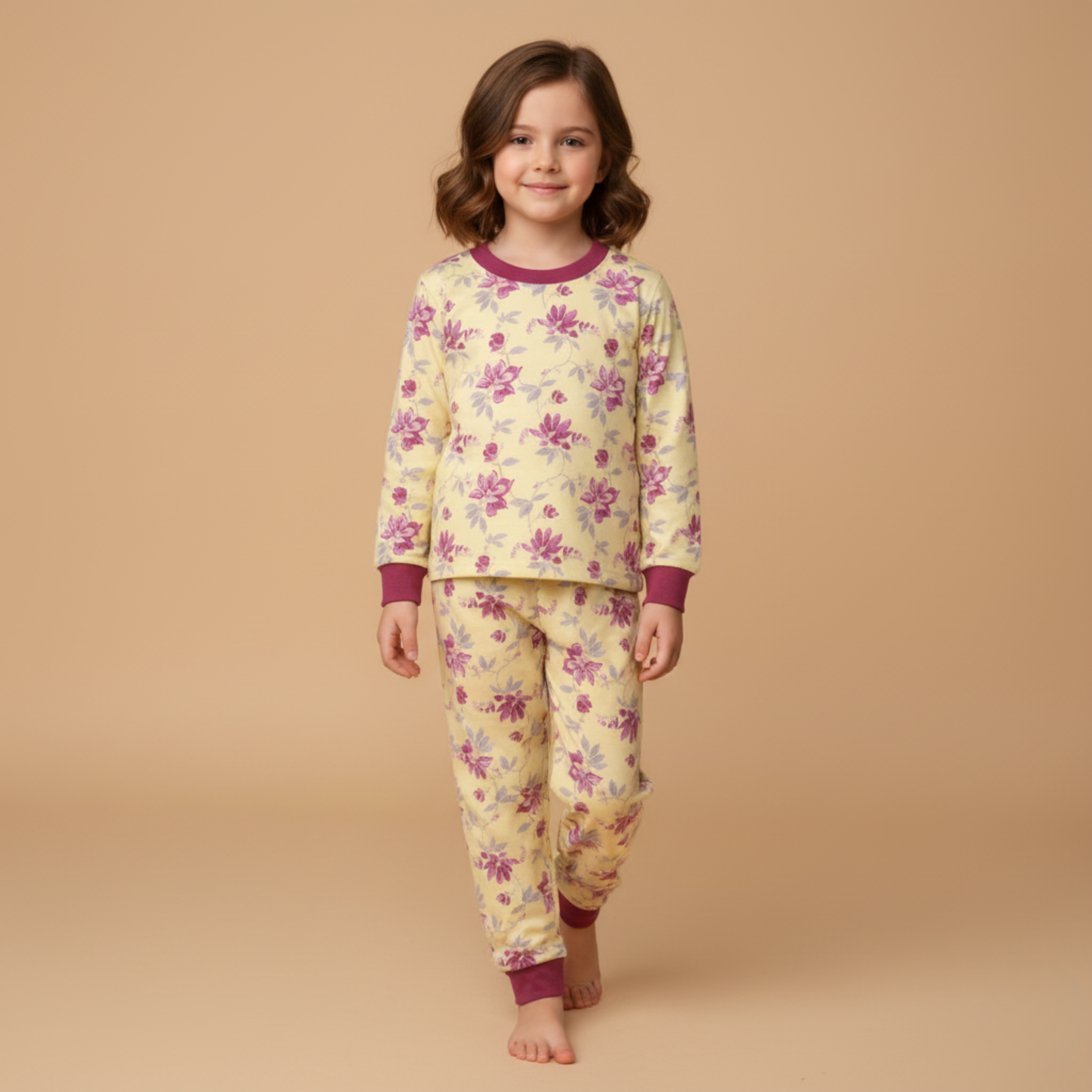 MISBAH - Flower Yellow Long-Sleeves Pajamas (Girls)