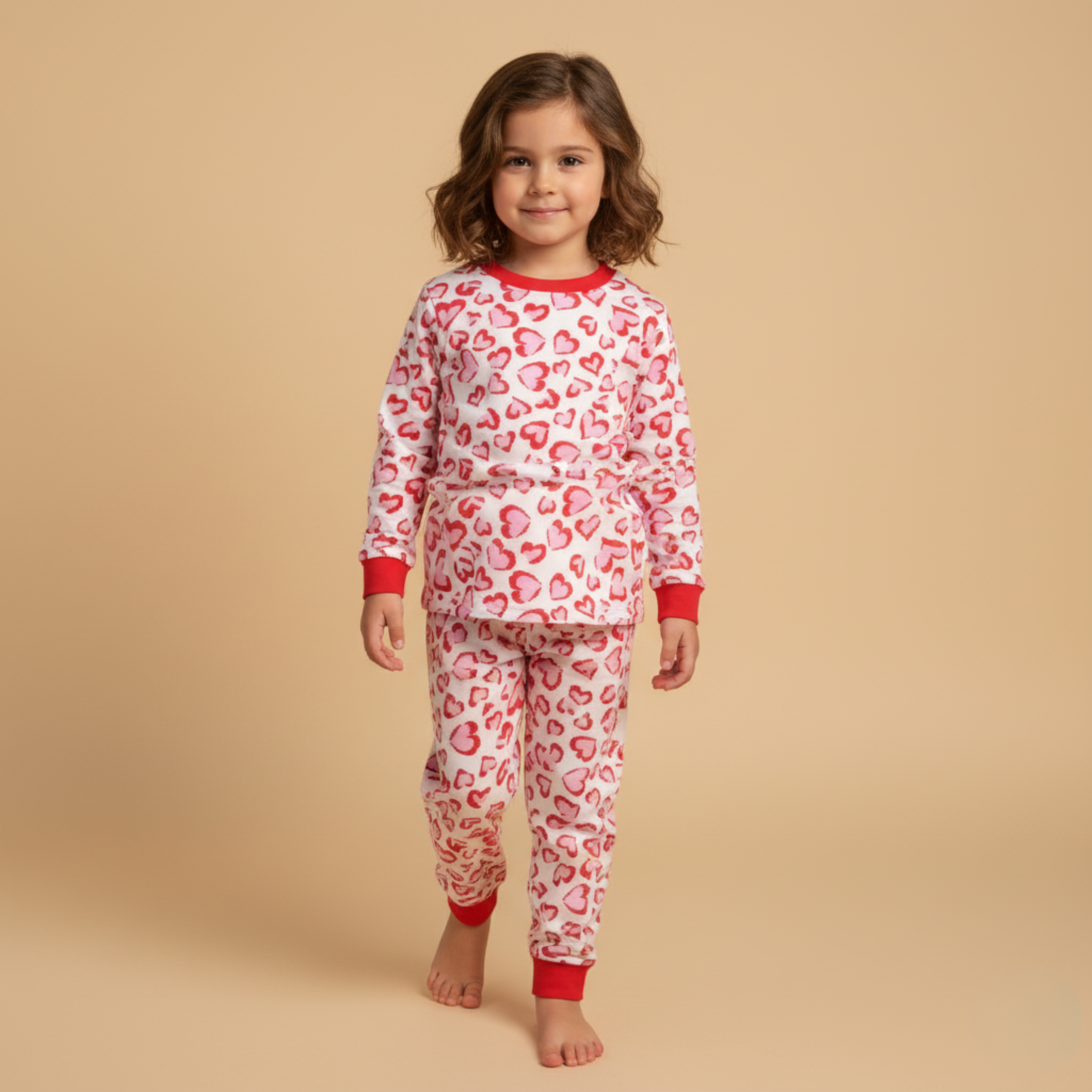 MISBAH - Red Hearts Cream Long-Sleeves Pajamas (Girls)