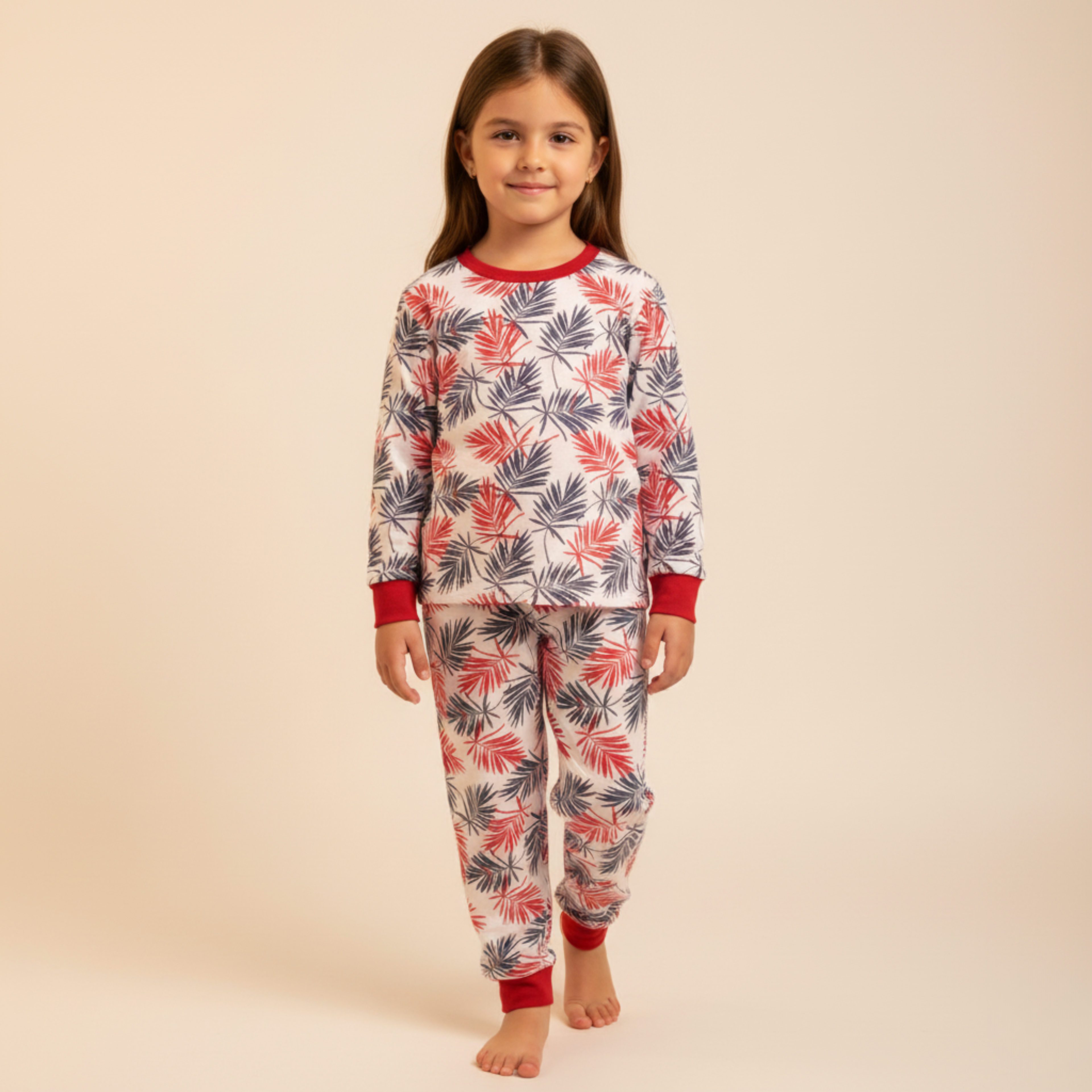 MISBAH - Red Blue Flowers Long-Sleeves Pajamas (Girls)