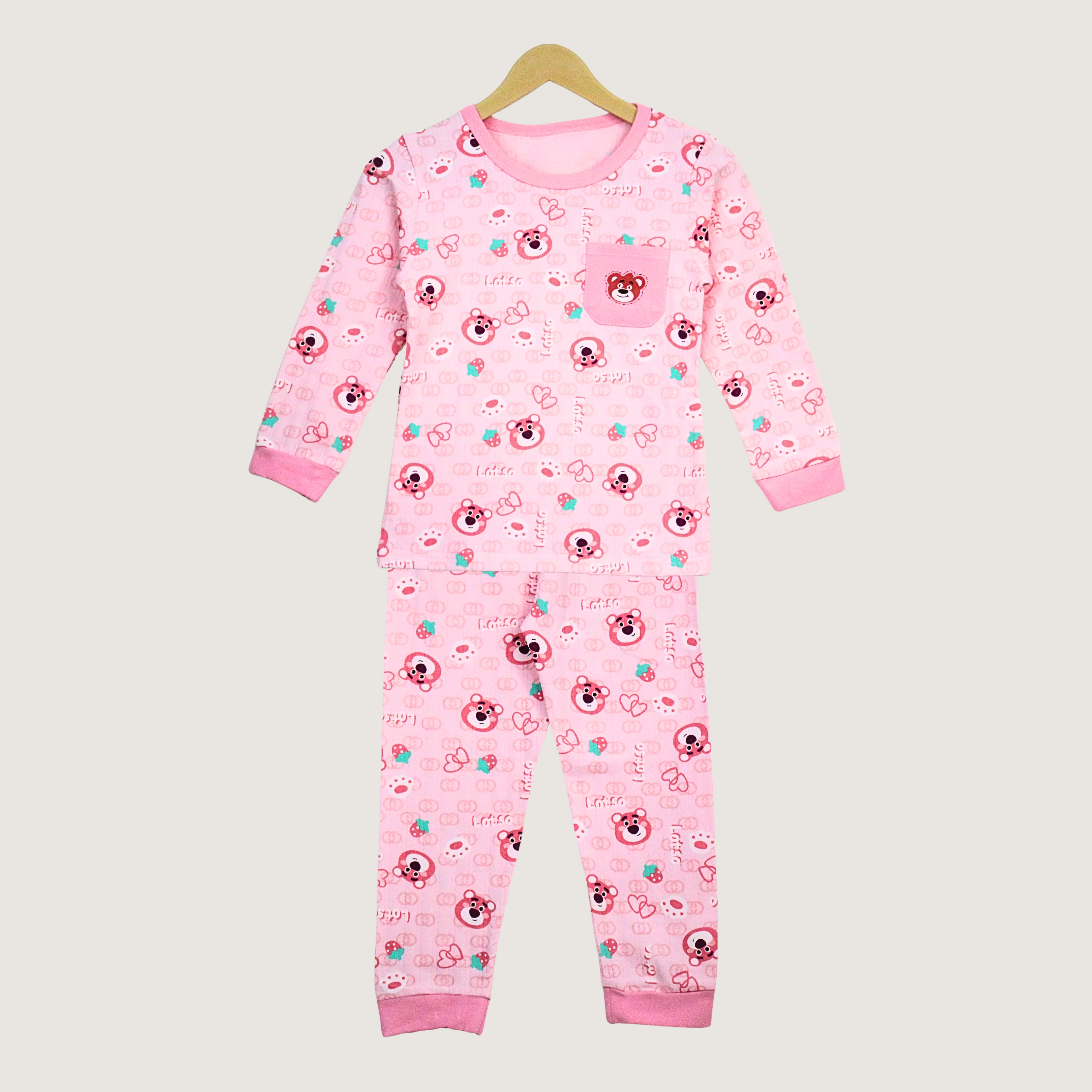 Teddy Bear Pink Long-Sleeves Pajamas (Girls)