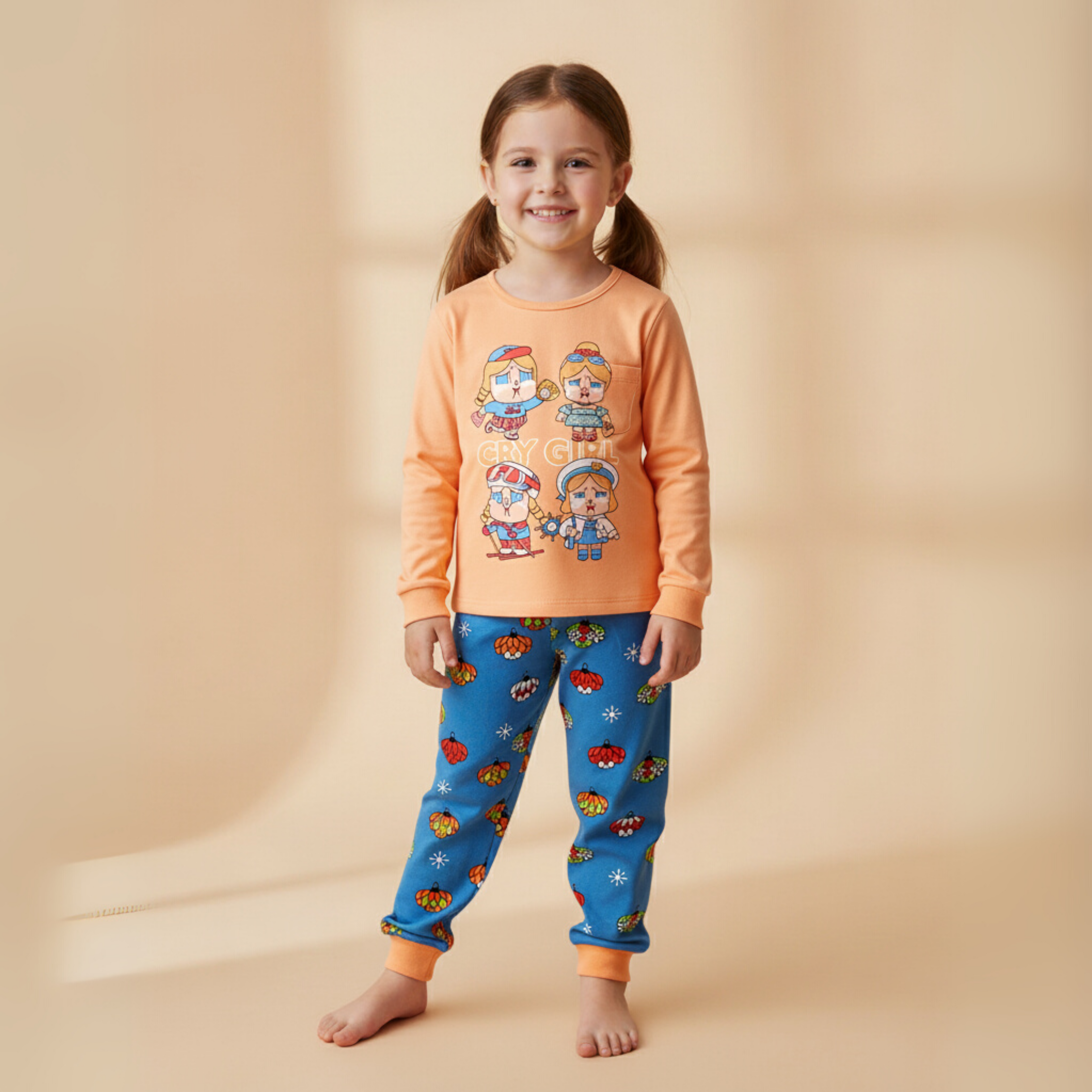 Cry Girl Orange Long-Sleeves Pajamas (Girls)