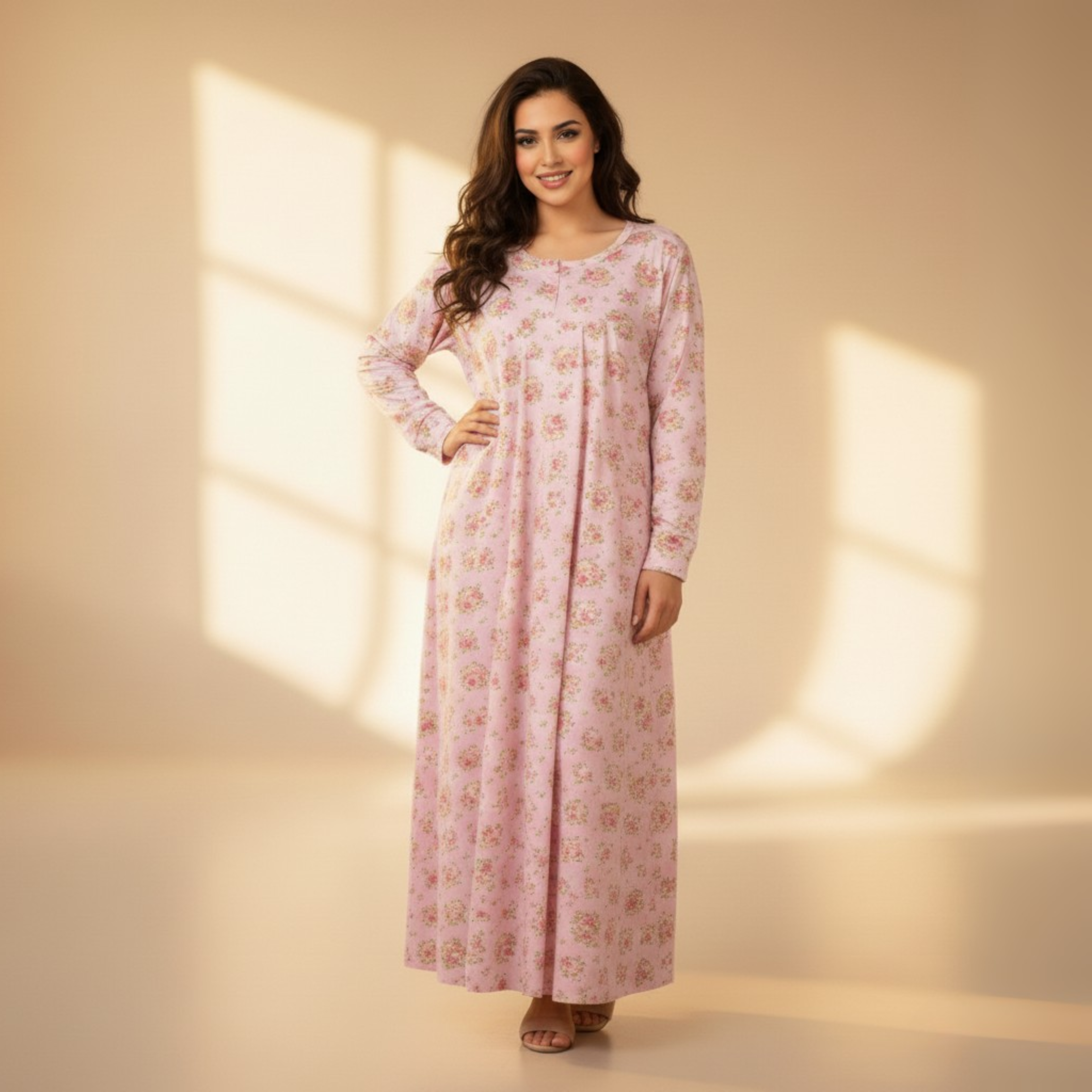 فستان نوم وردي مزهر