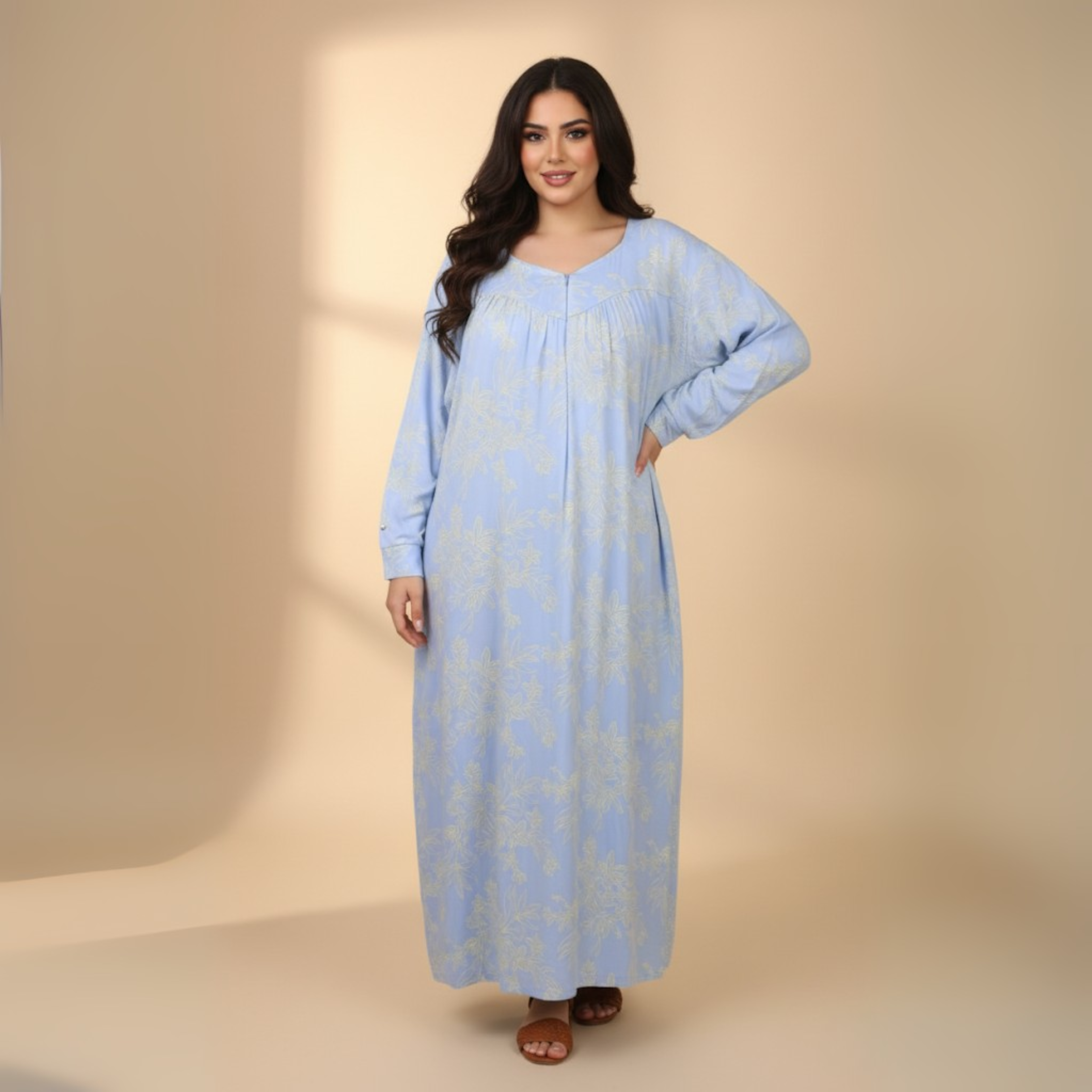 ثوب نوم أزرق مزين بالزهور