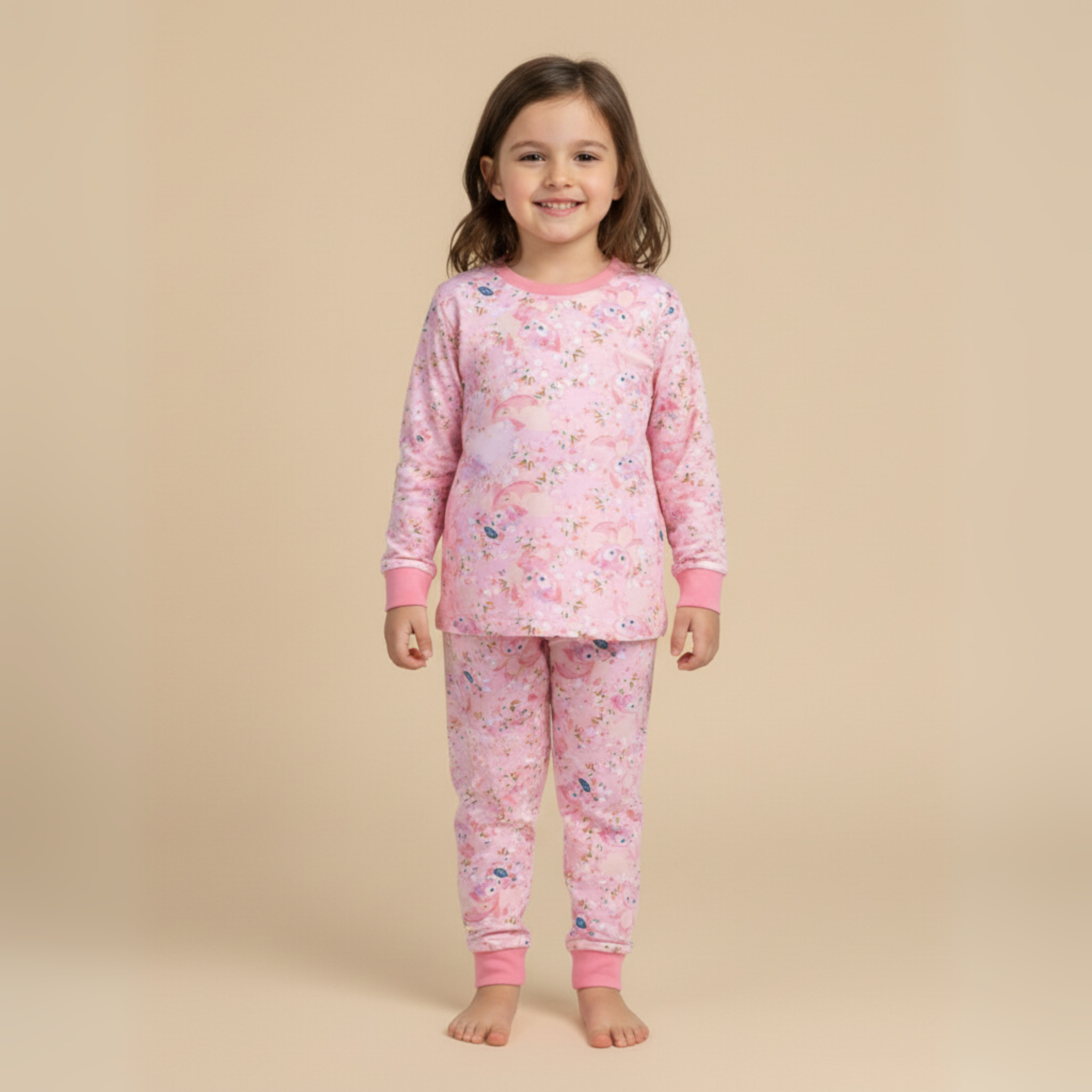 بيجامة فوكس وردية بأكمام طويلة (بنات)