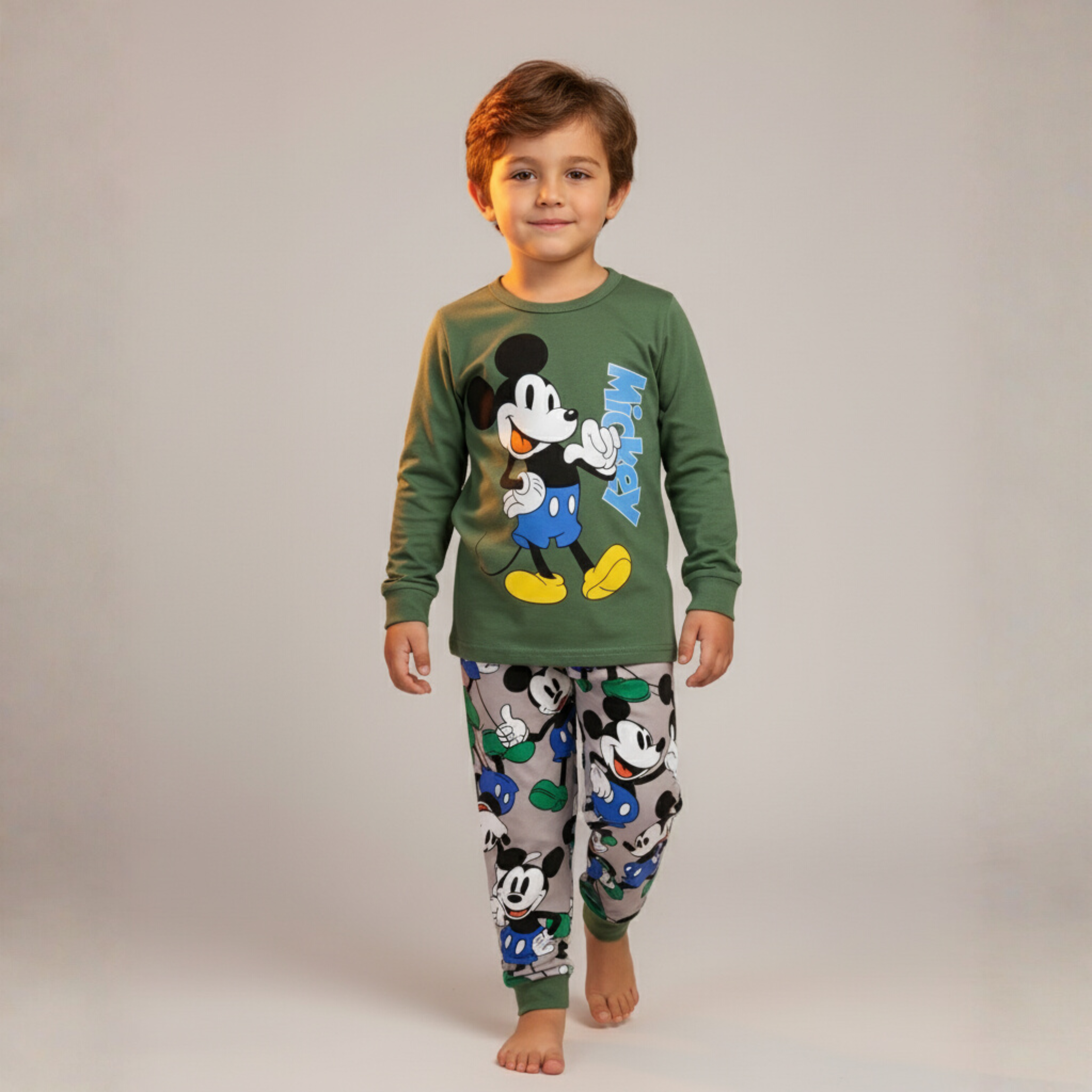 بيجامة ميكي ماوس خضراء بأكمام طويلة (للأولاد)