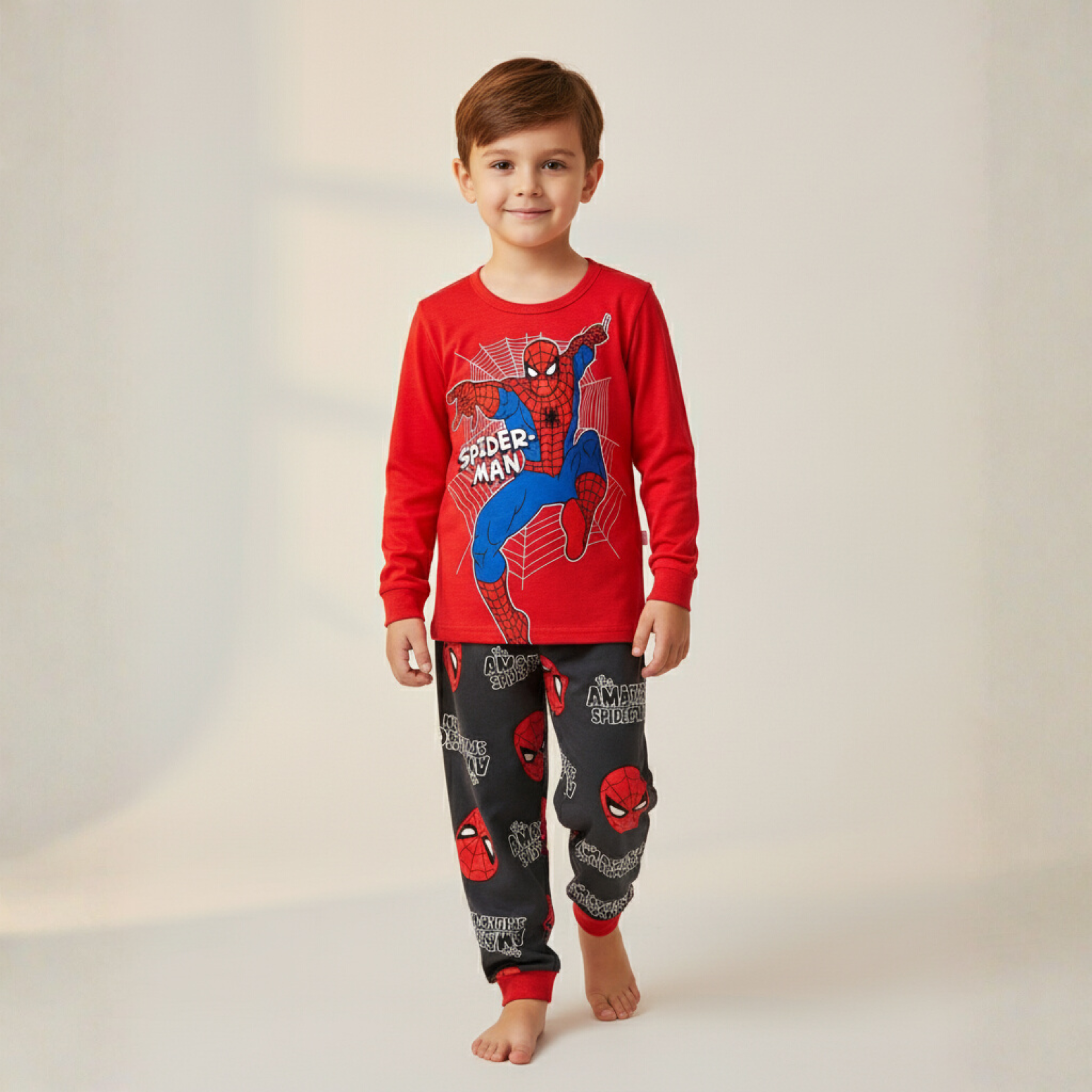 بيجامة سبايدرمان حمراء بأكمام طويلة (للأولاد)
