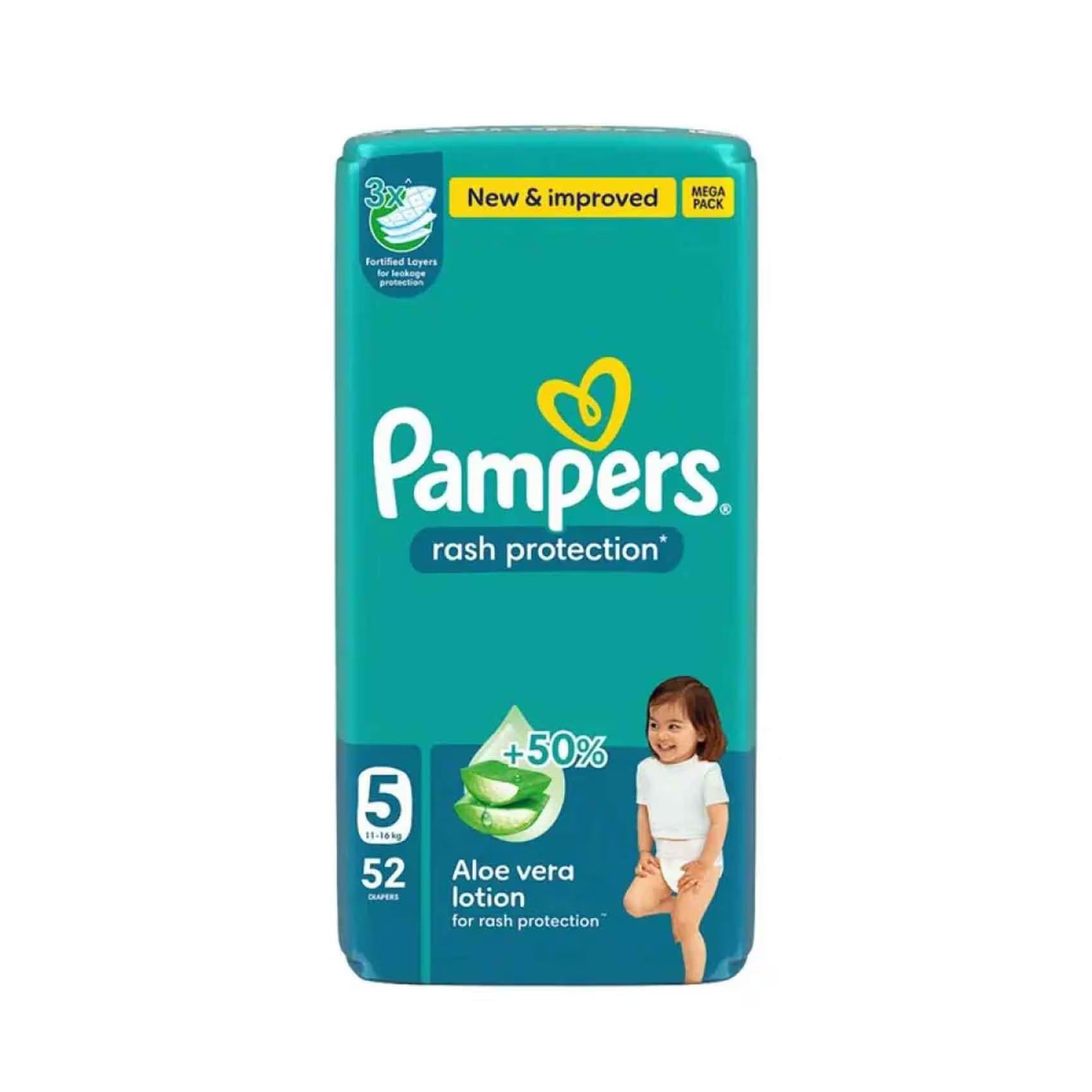 Pampers Rash Protection Diapers With Aloe Vera Lotion Size 5, 11-16kg 52 Pieces