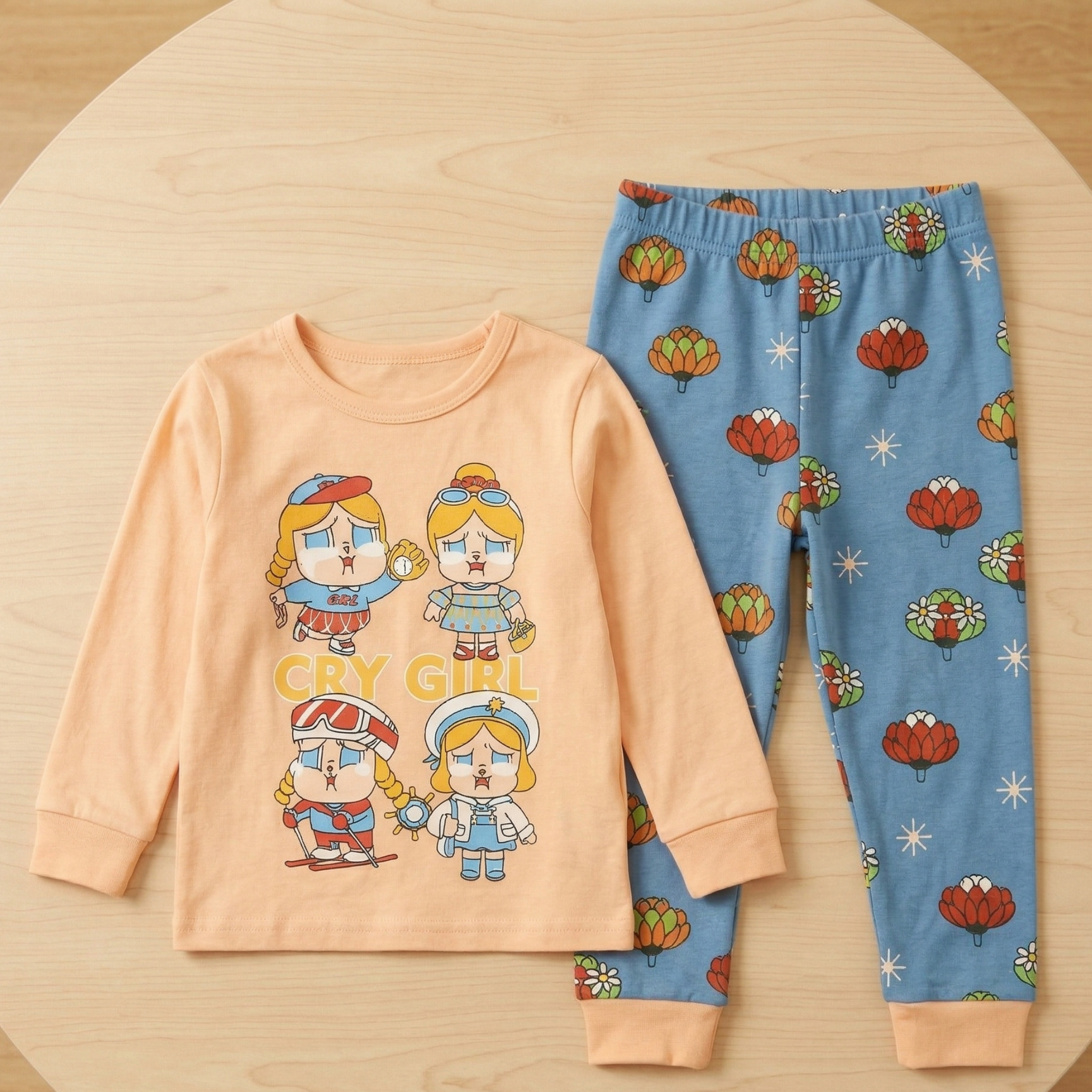 Orange Cry Girl Kids L\S Pajamas