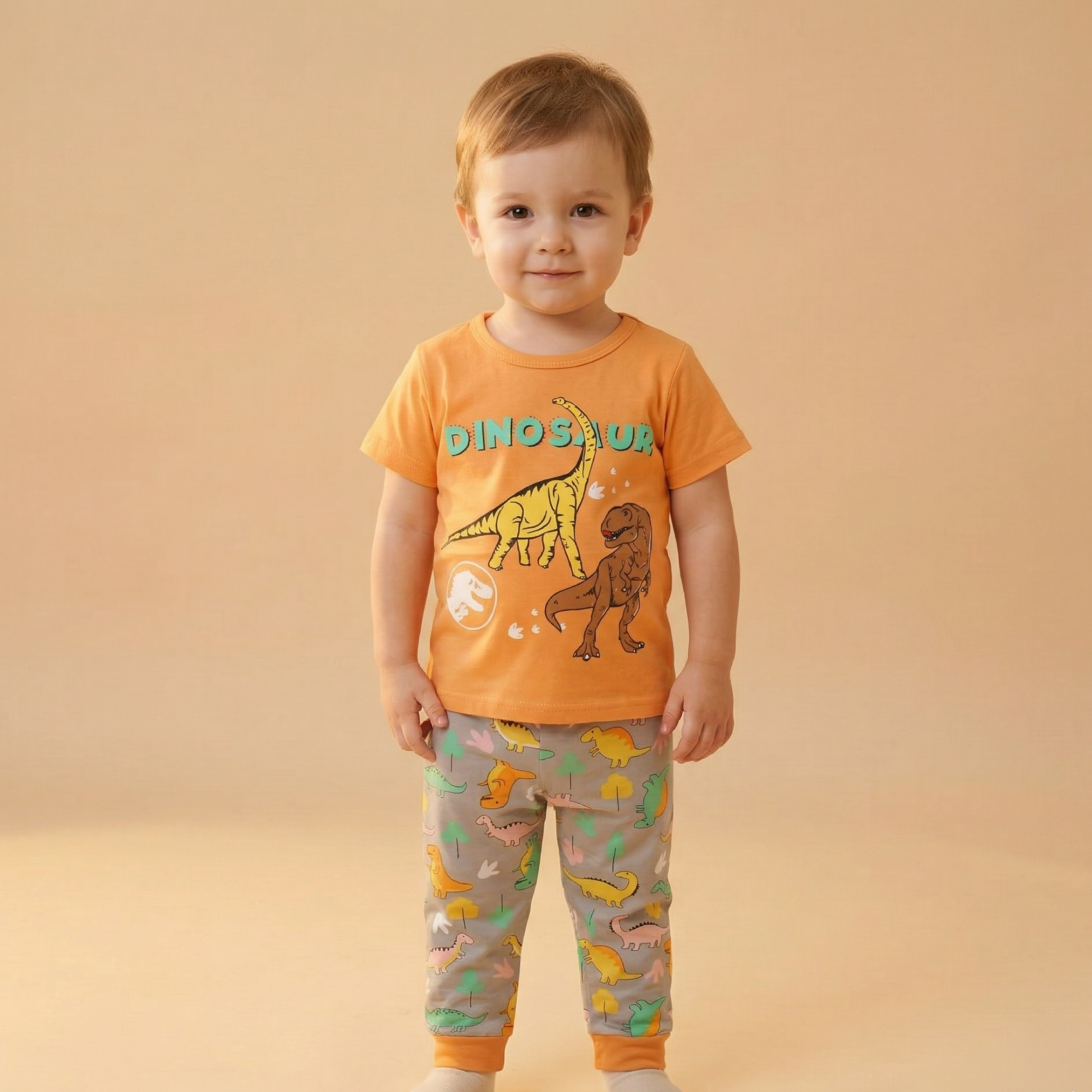 Dinosaur Orange Kids H\S Pajamas