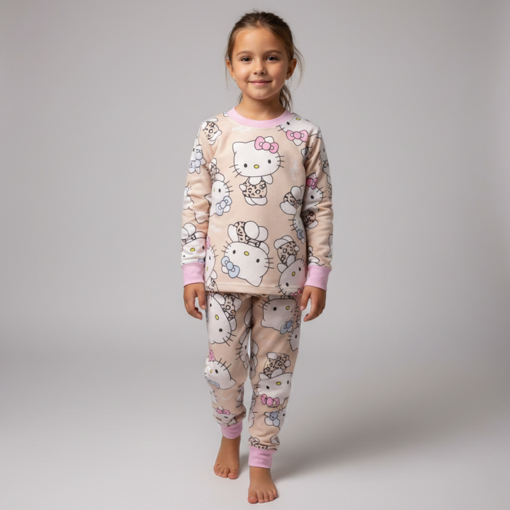 Hello Kitty Cream Pink Long-Sleeves Pajamas (Girls)