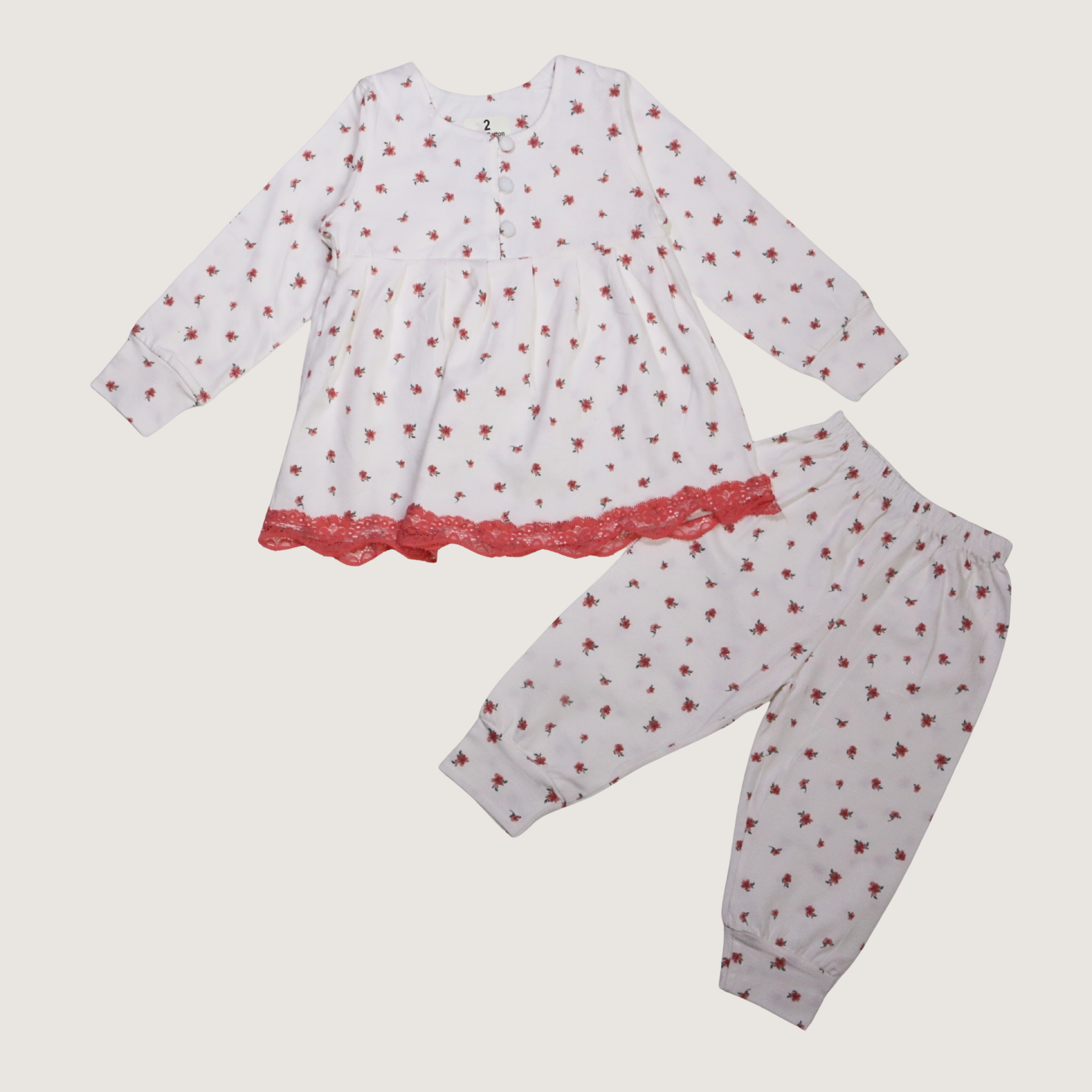 بيجامة كات ماري الوردية بأكمام طويلة (بنات)