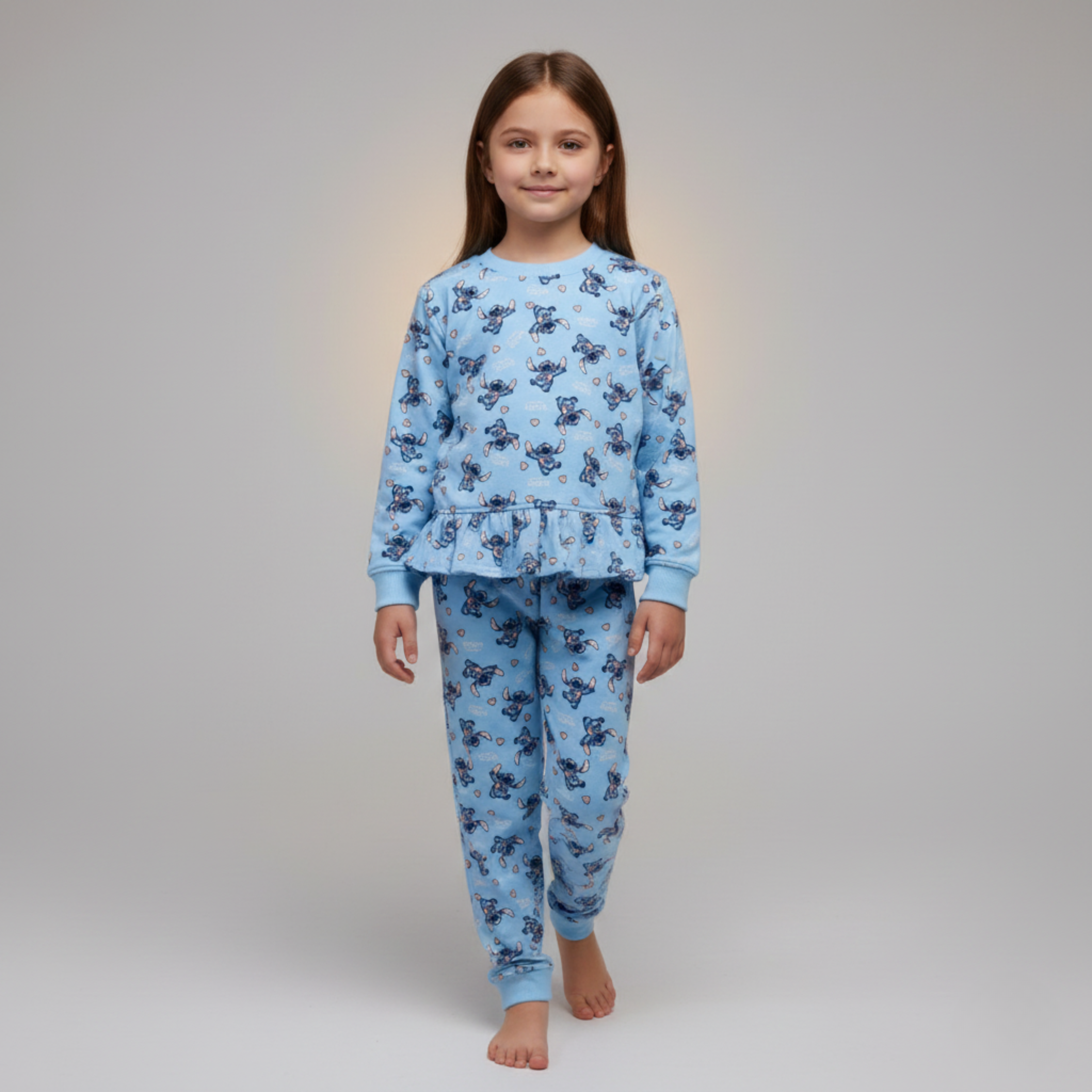 بيجامة كات ماري الوردية بأكمام طويلة (بنات)