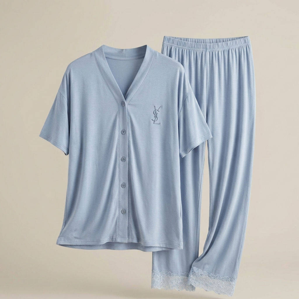 Womens Silk Pajama 2 Pcs Set 8116