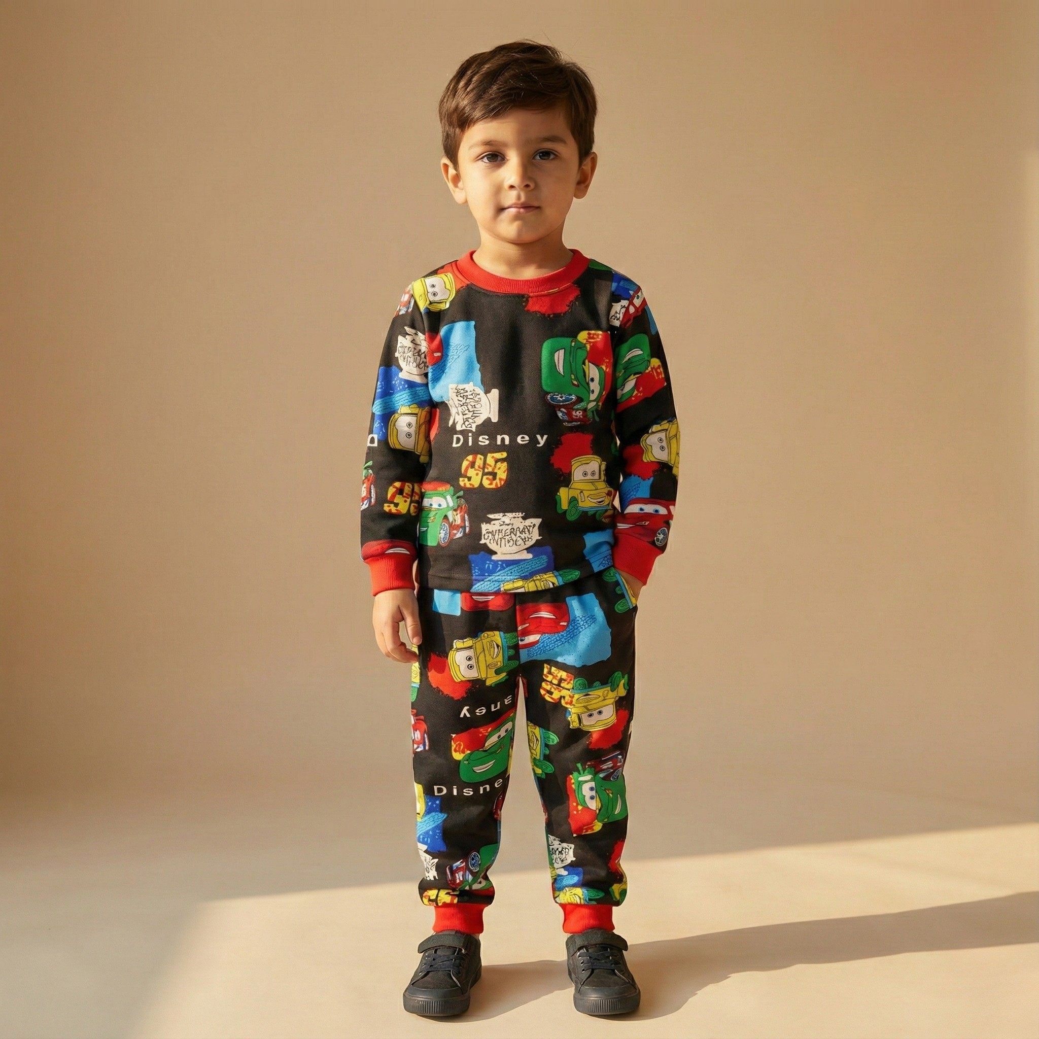بيجامات ديزني كارز سوداء حرارية بأكمام طويلة (للأولاد)