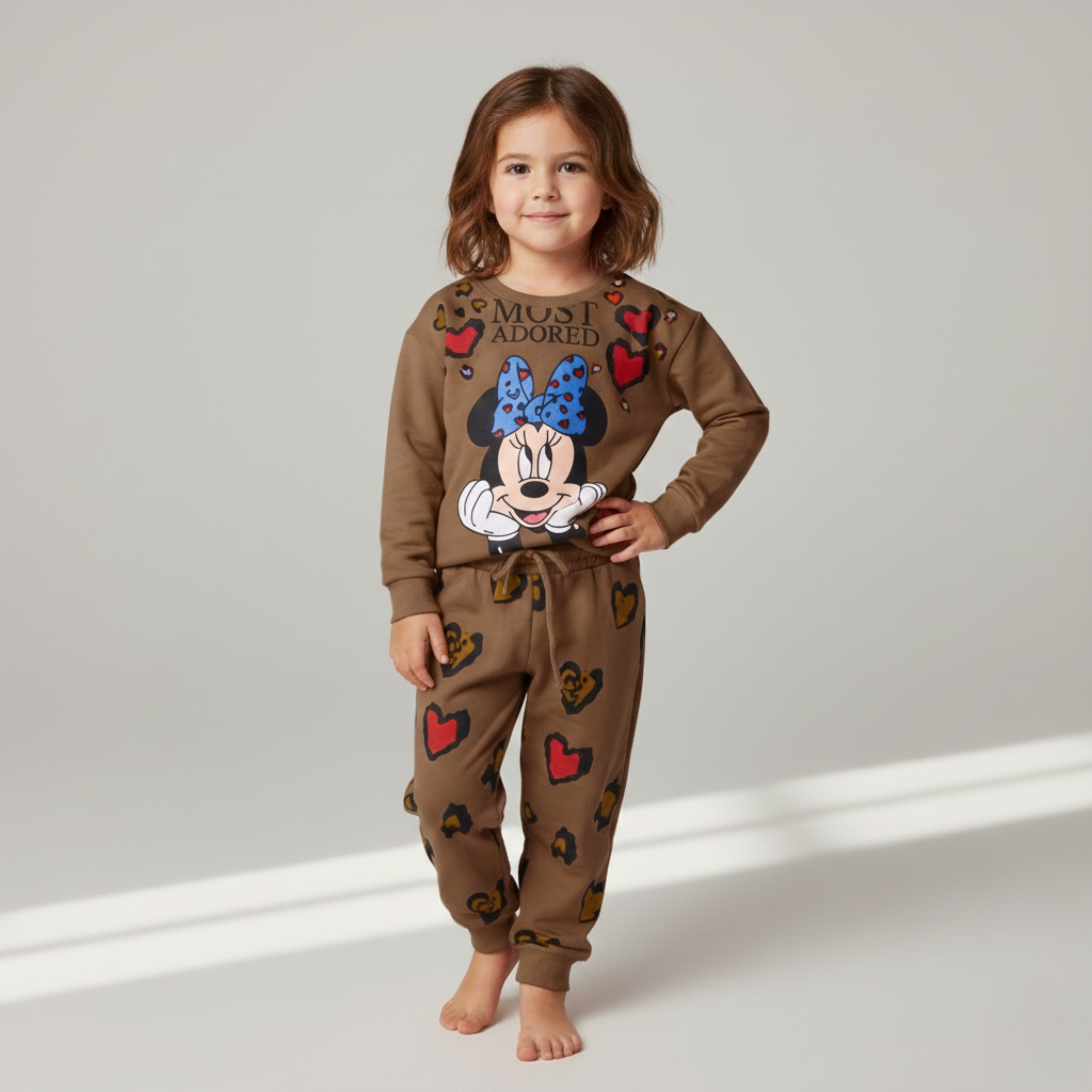 بيجامة كات ماري الوردية بأكمام طويلة (بنات)