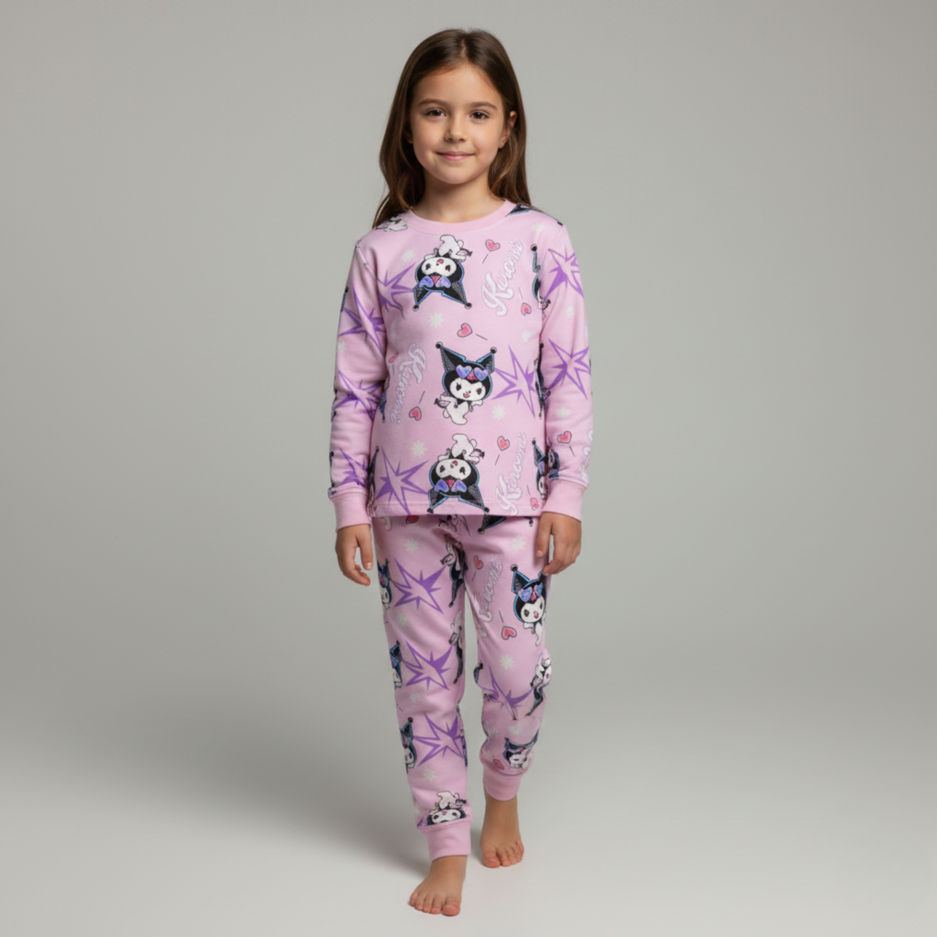 بيجامة كات ماري الوردية بأكمام طويلة (بنات)