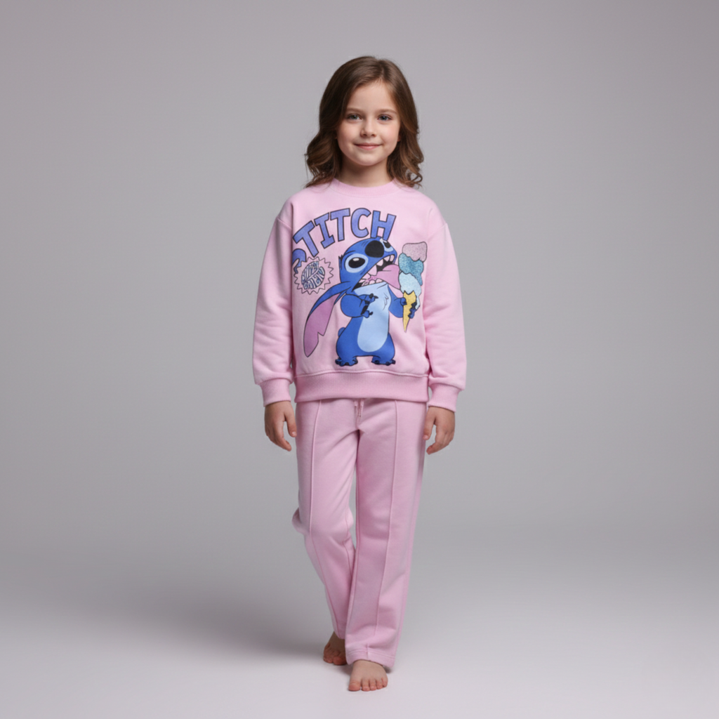 Stitch Glitter Pink Long-Sleeves Pajamas (Girls)