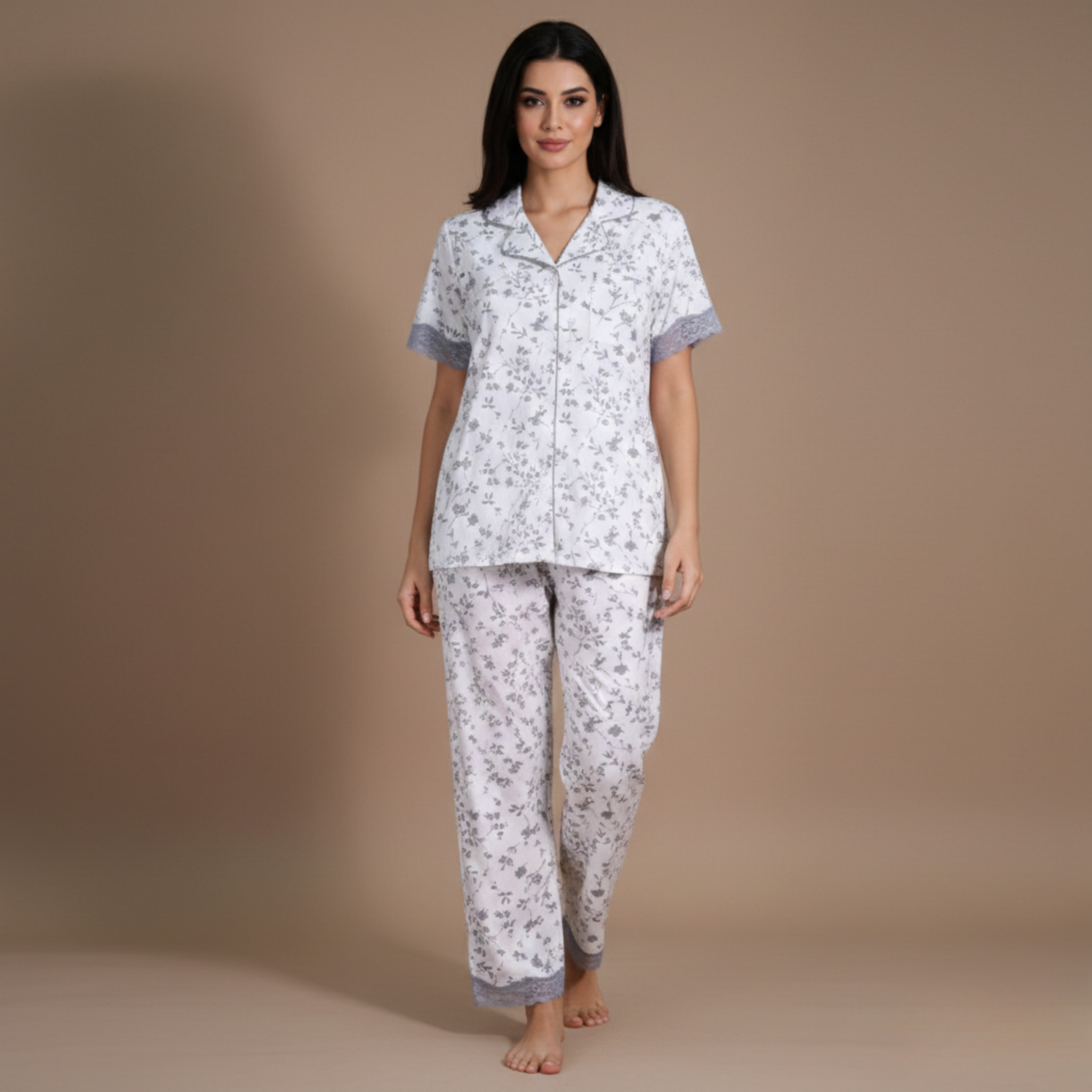 Womens Silk Pajama 2 Pcs Set 8011
