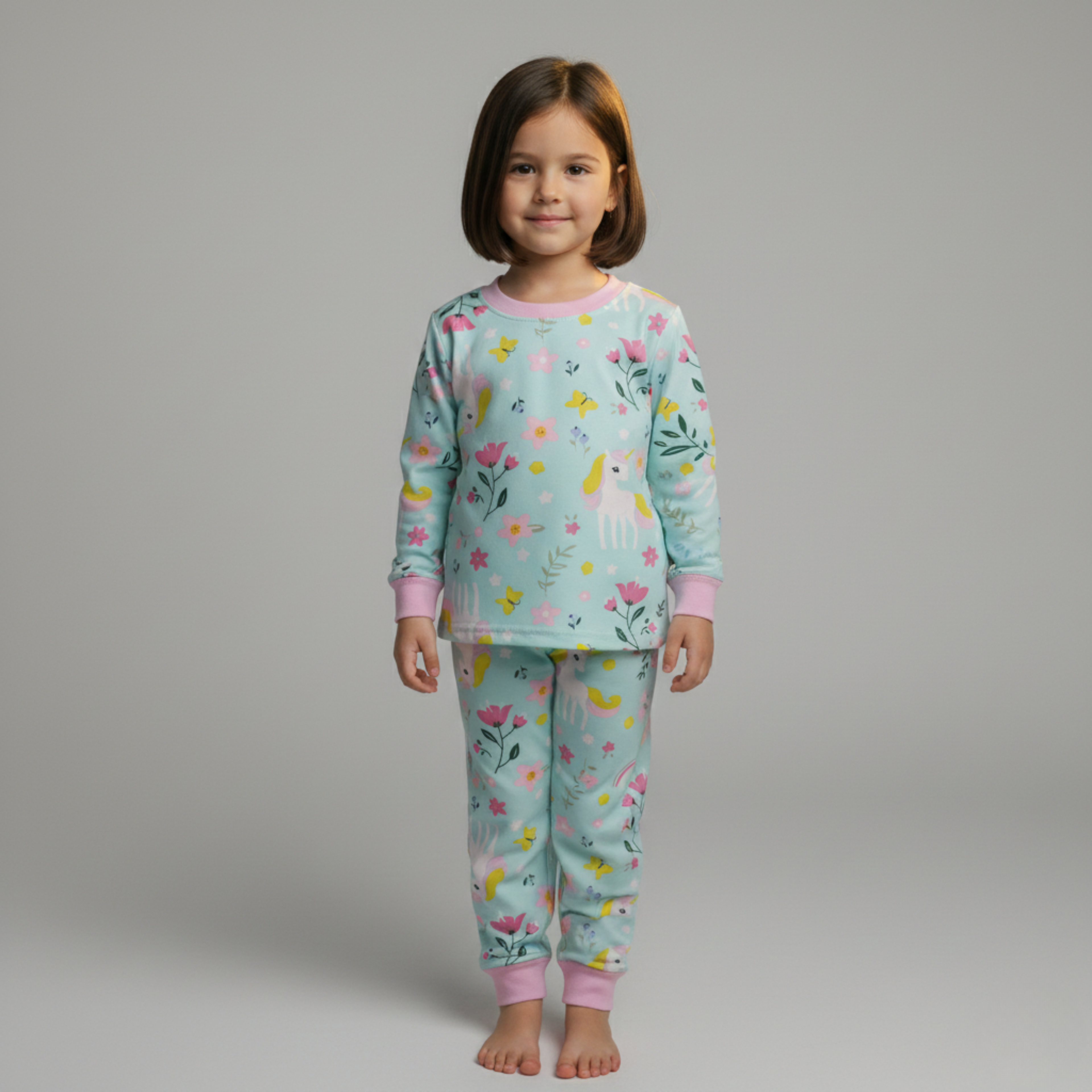 بيجامة كات ماري الوردية بأكمام طويلة (بنات)