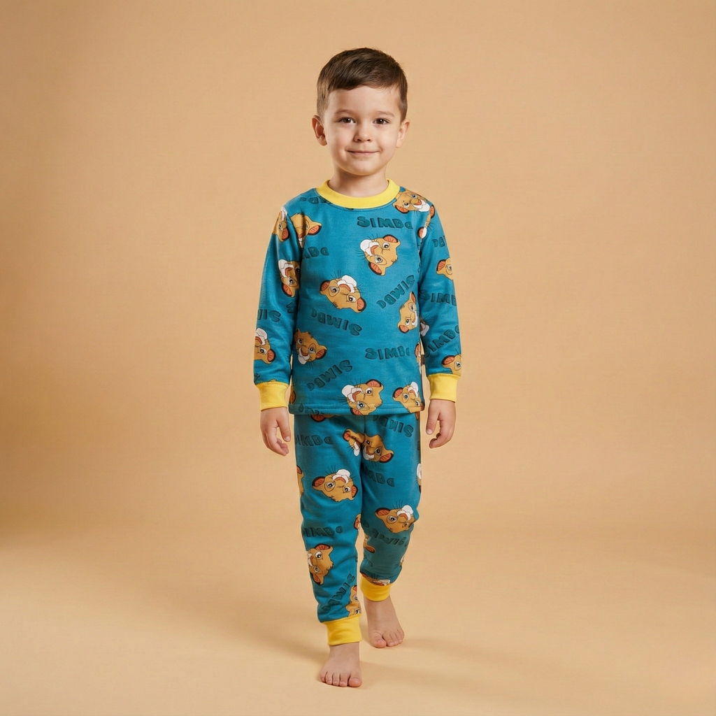 بيجاما سيمبا الحرارية بأكمام طويلة باللون الأزرق المخضر (للأولاد)