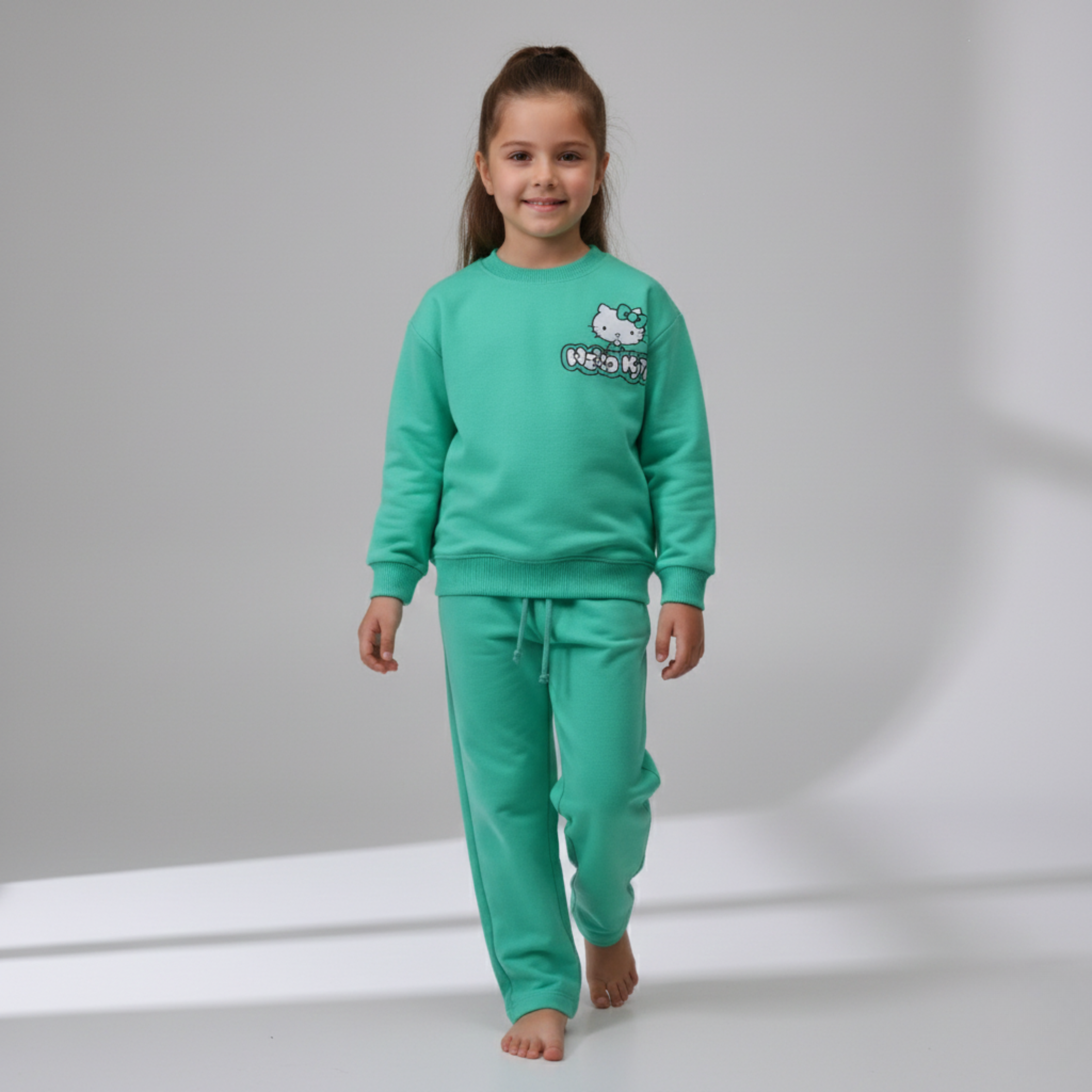 بيجامة كات ماري الوردية بأكمام طويلة (بنات)