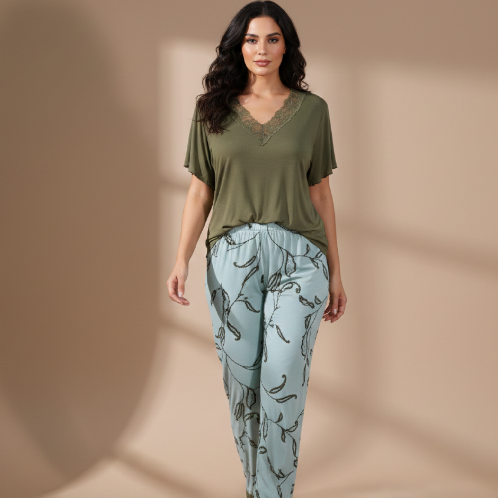 Womens Silk Pajama 2 Pcs Set 8079