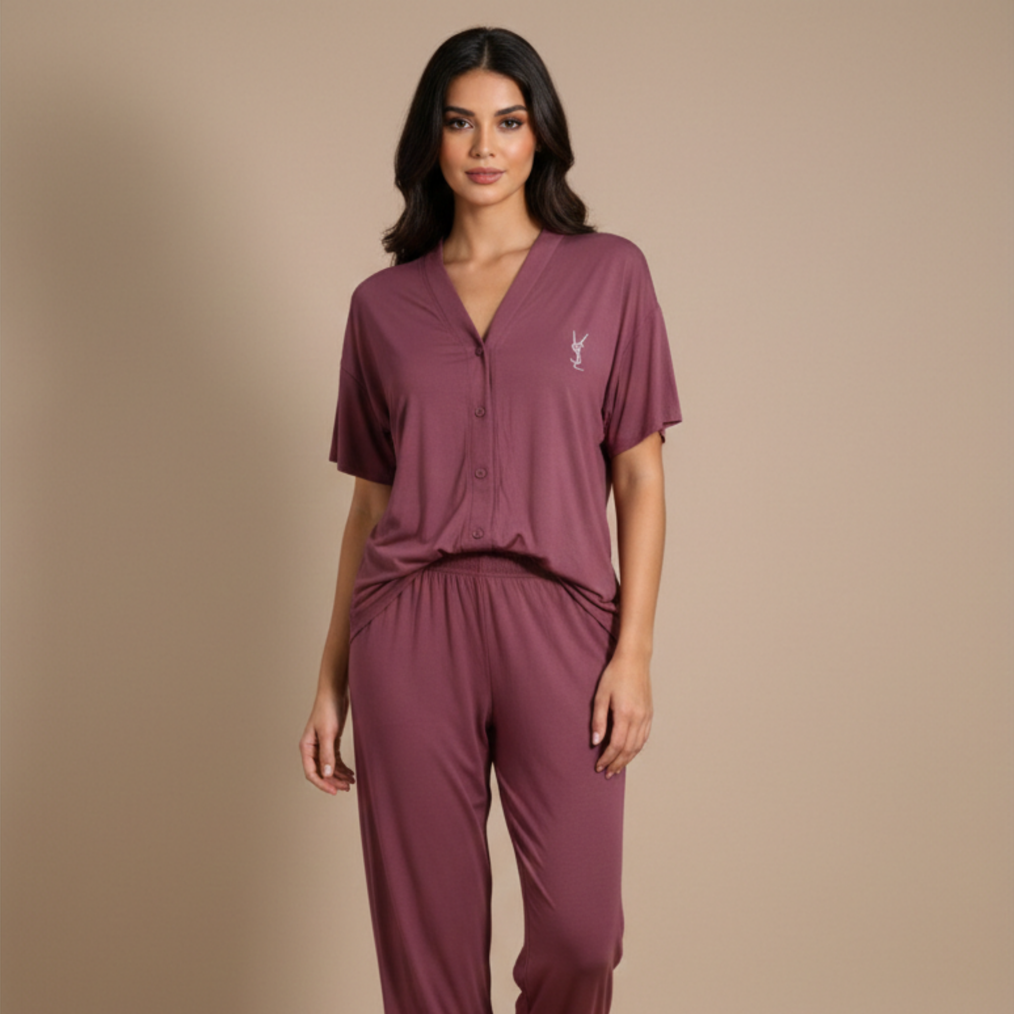 Womens Silk Pajama 2 Pcs Set 8116