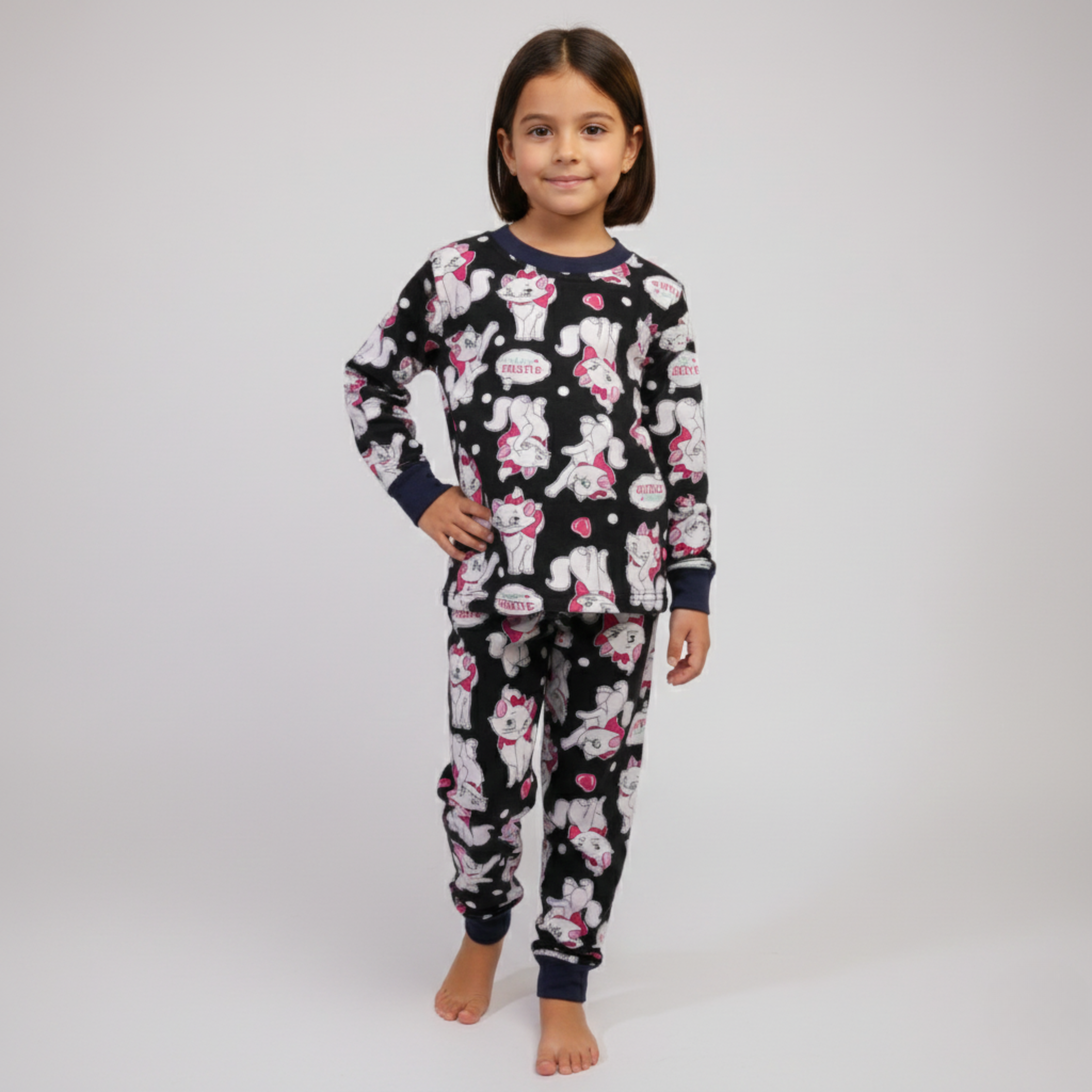 بيجامة كات ماري الوردية بأكمام طويلة (بنات)