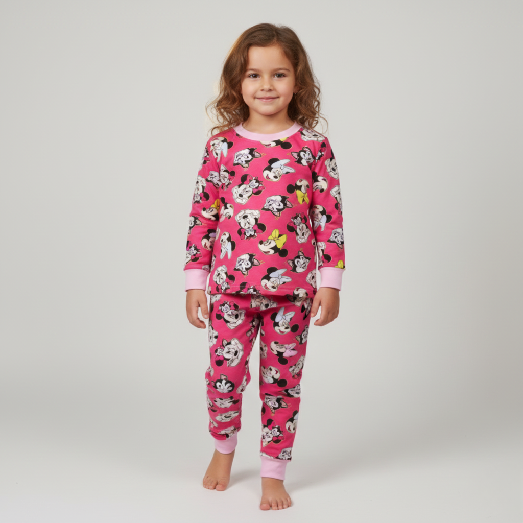 بيجامة كات ماري الوردية بأكمام طويلة (بنات)