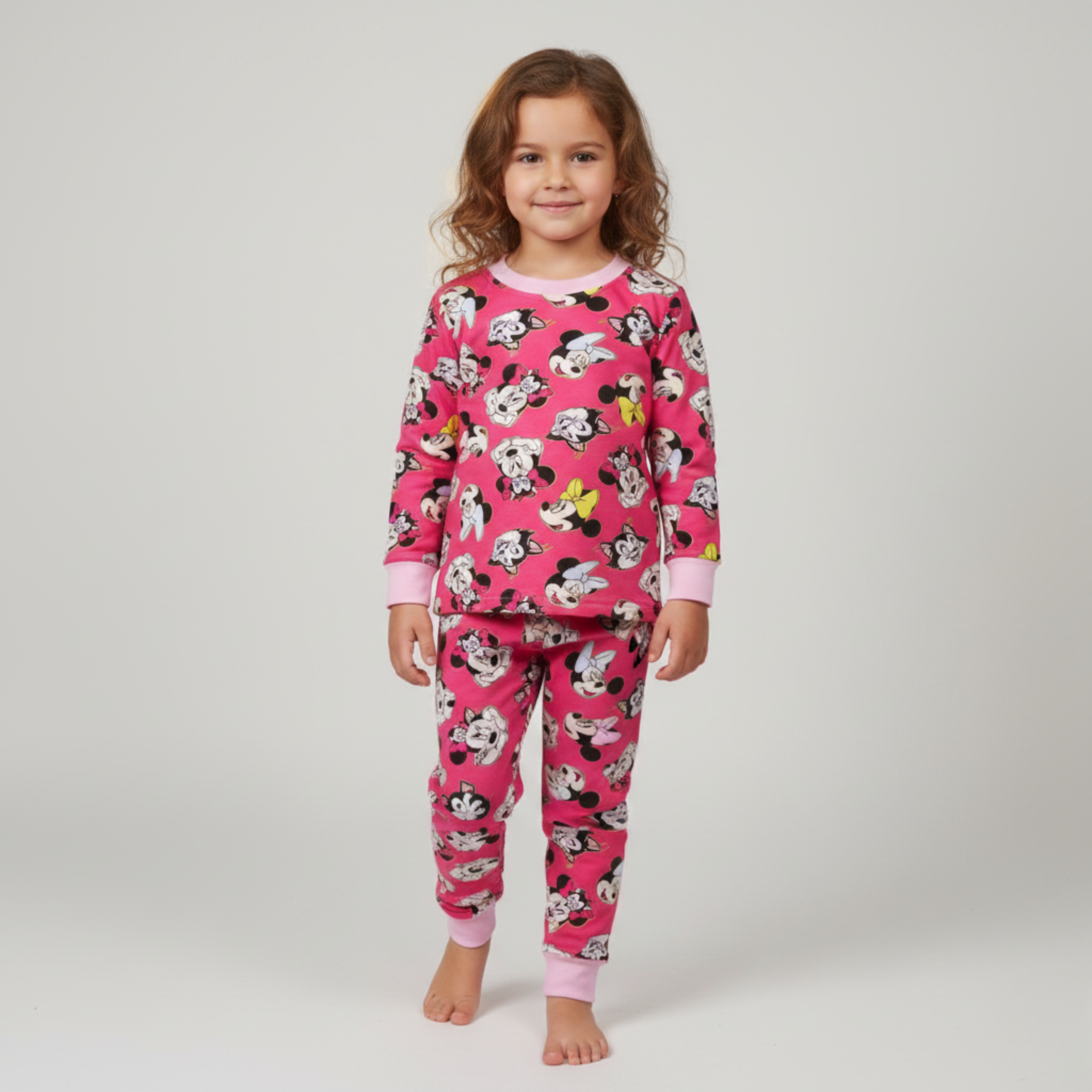 بيجامة كات ماري الوردية بأكمام طويلة (بنات)