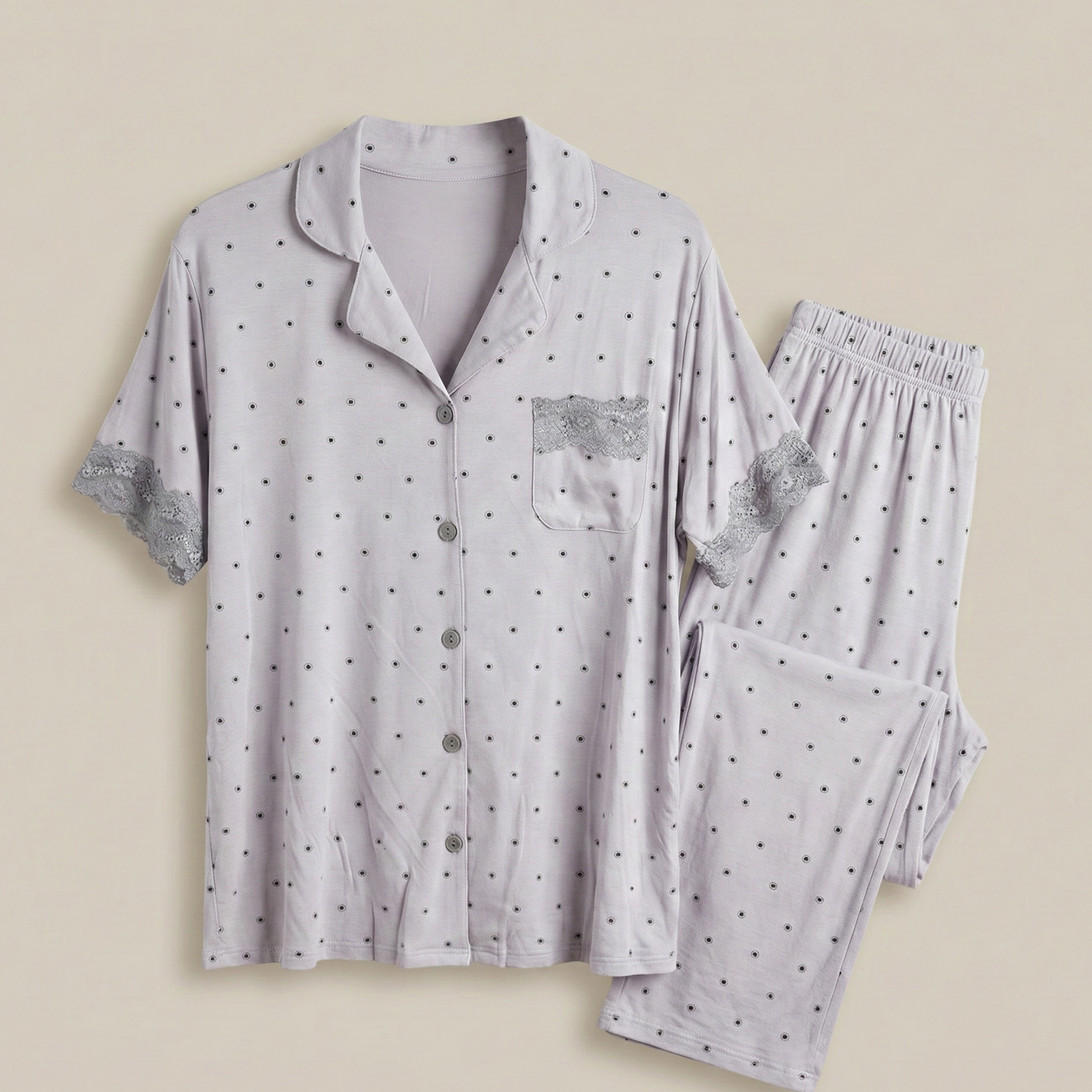 Womens Silk Pajama 2 Pcs Set 8053