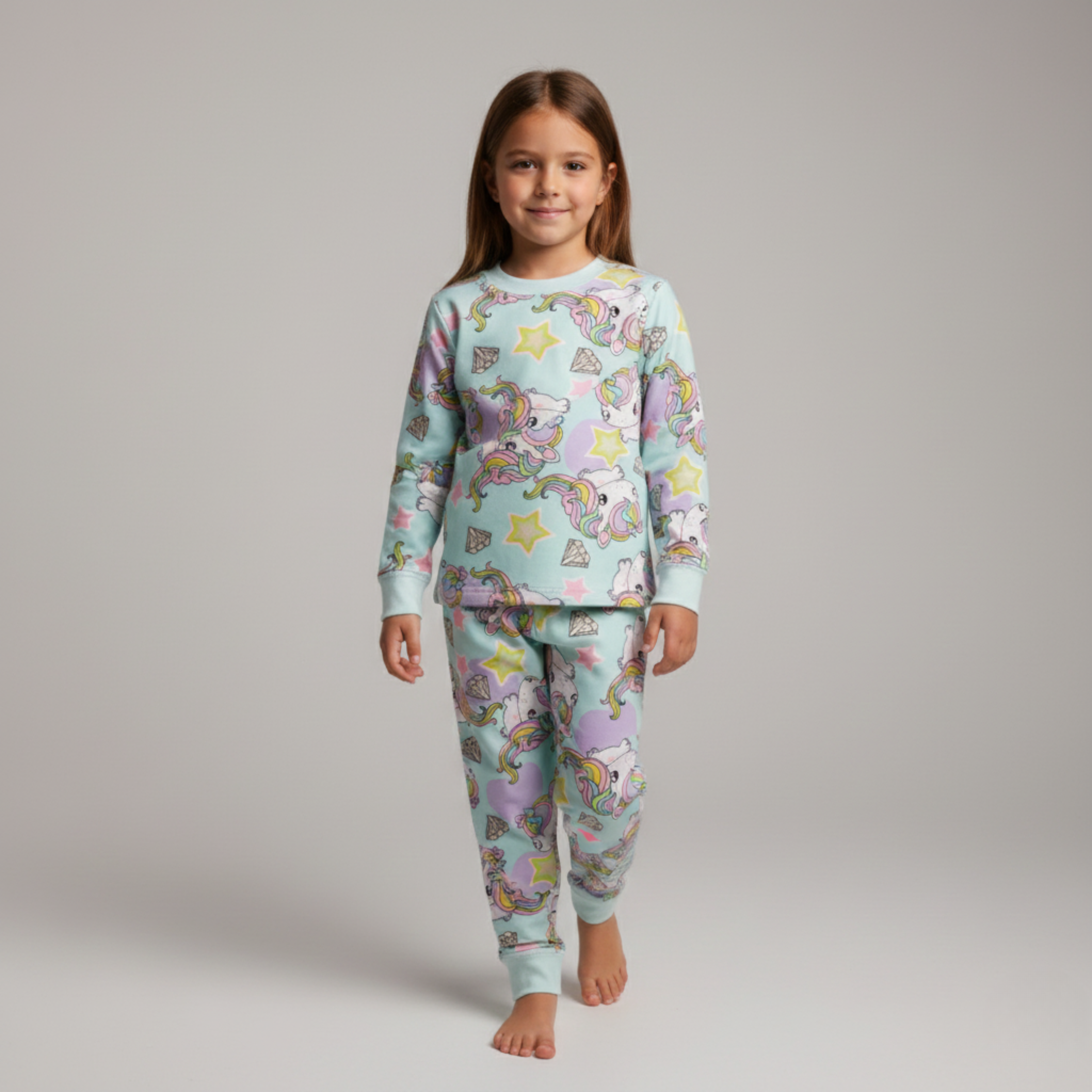 بيجامة كات ماري الوردية بأكمام طويلة (بنات)