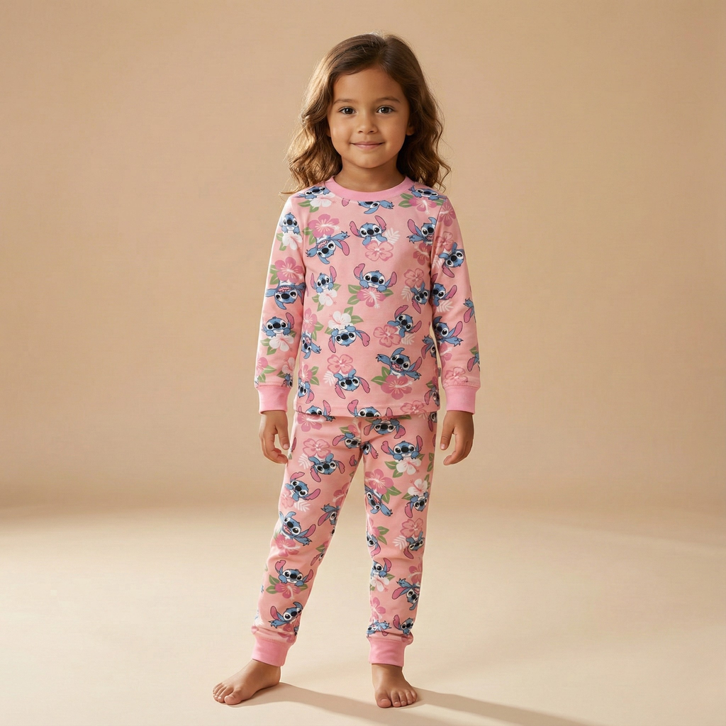 بيجاما قطنية طويلة الأكمام مزينة بنقشة زهور (بنات)