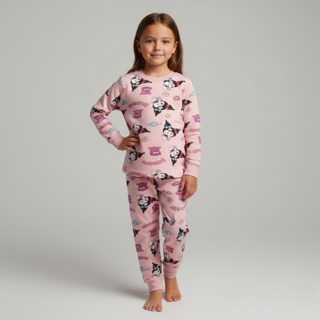 بيجامة كات ماري الوردية بأكمام طويلة (بنات)