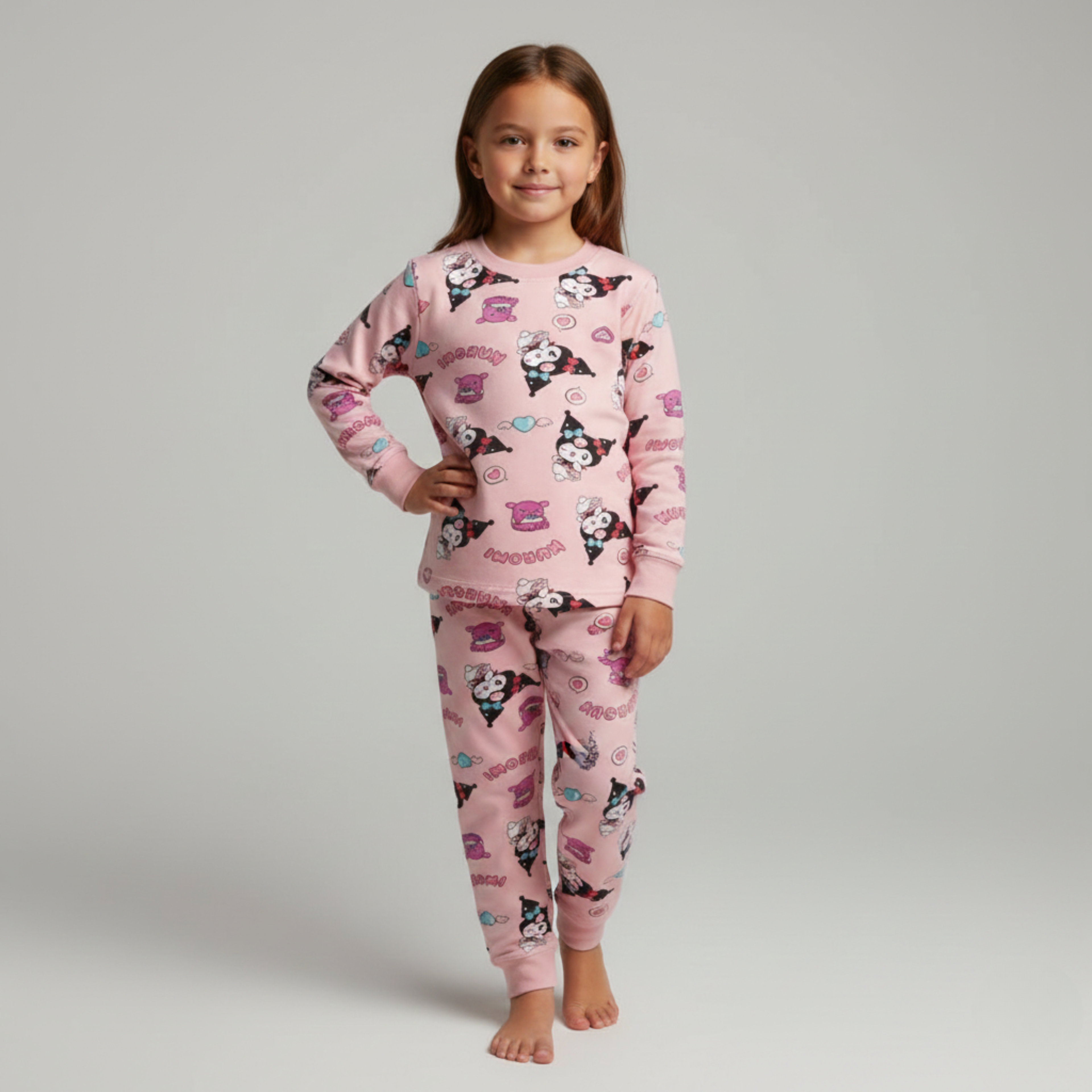 بيجامة كات ماري الوردية بأكمام طويلة (بنات)