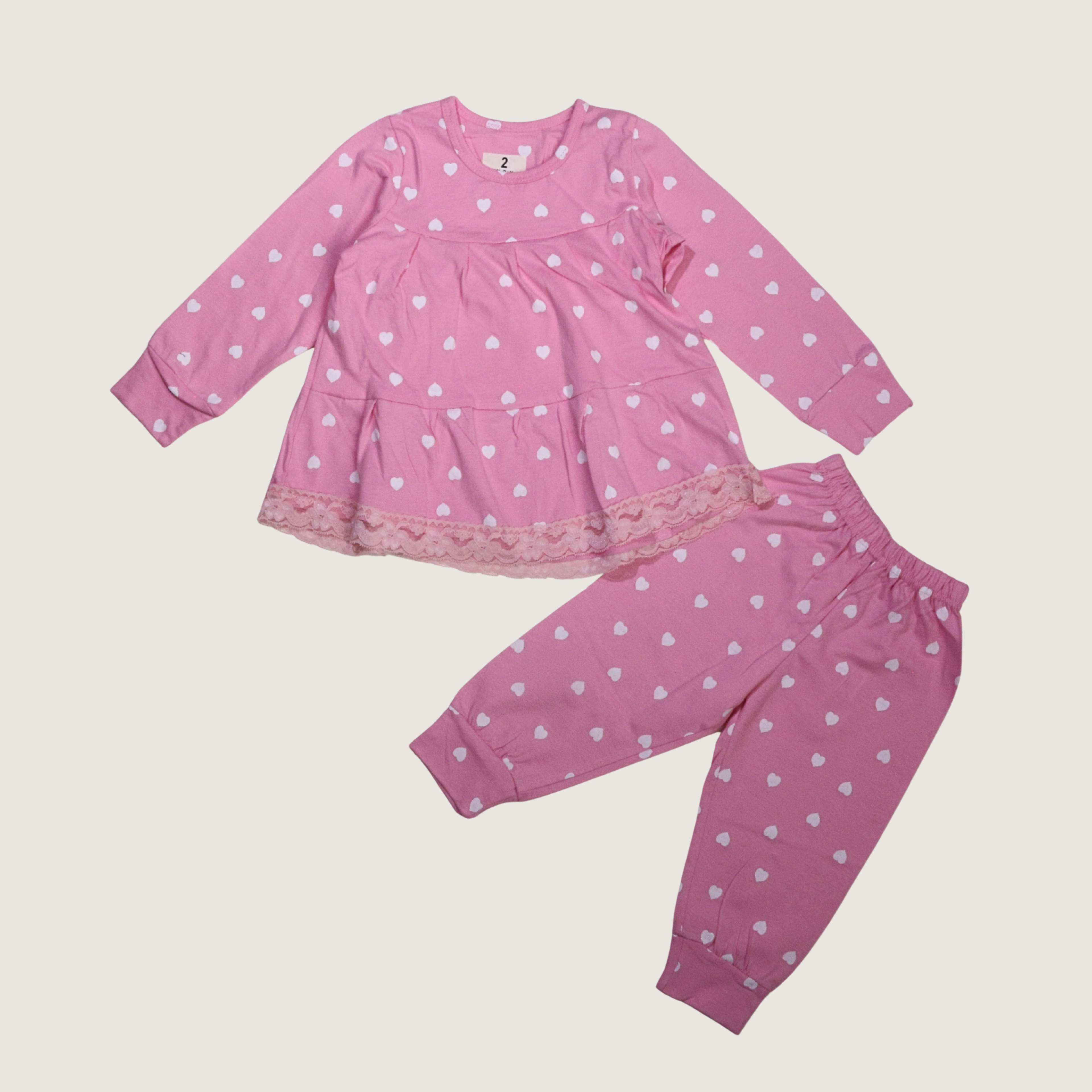 بيجامة كات ماري الوردية بأكمام طويلة (بنات)