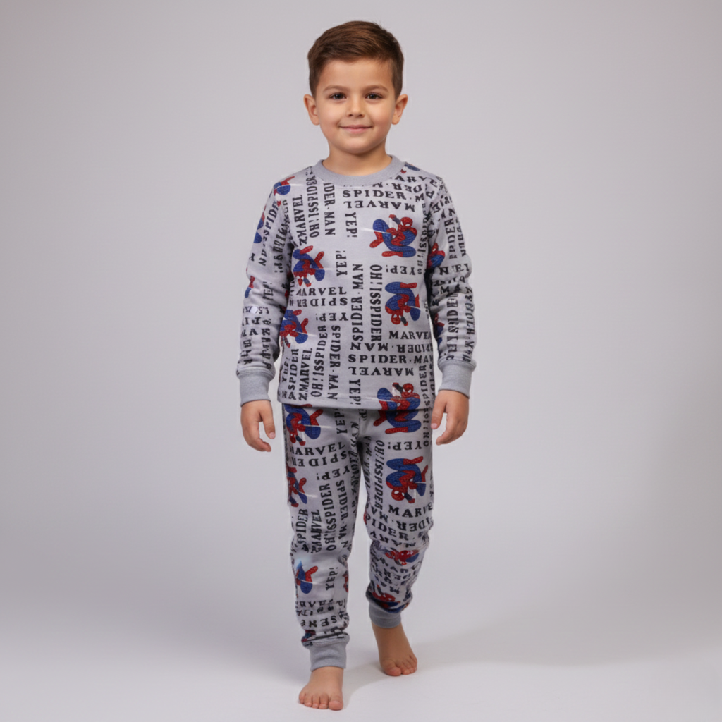 Spiderman Text Gray Long-Sleeves Pajamas (Boys)