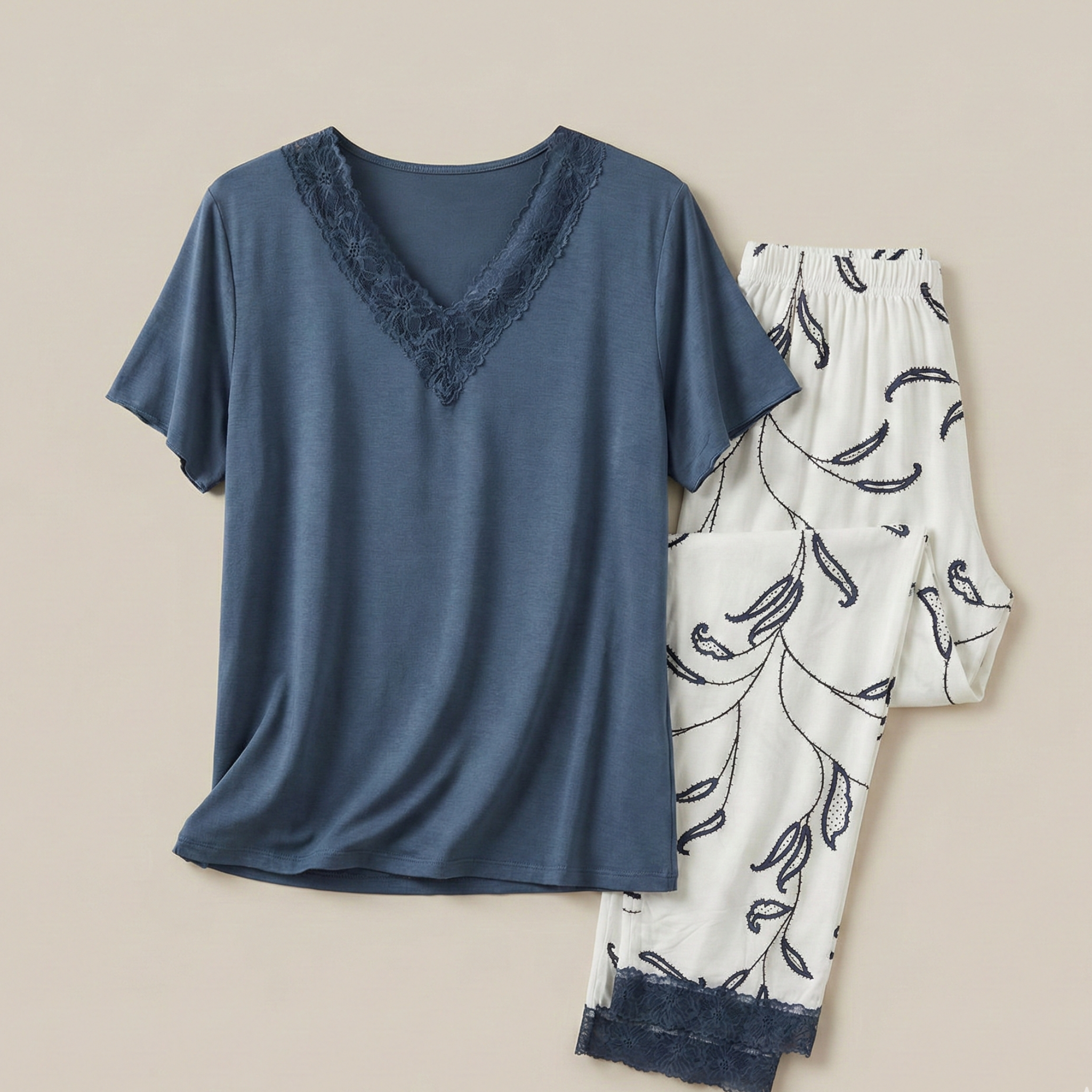 Womens Silk Pajama 2 Pcs Set 8079