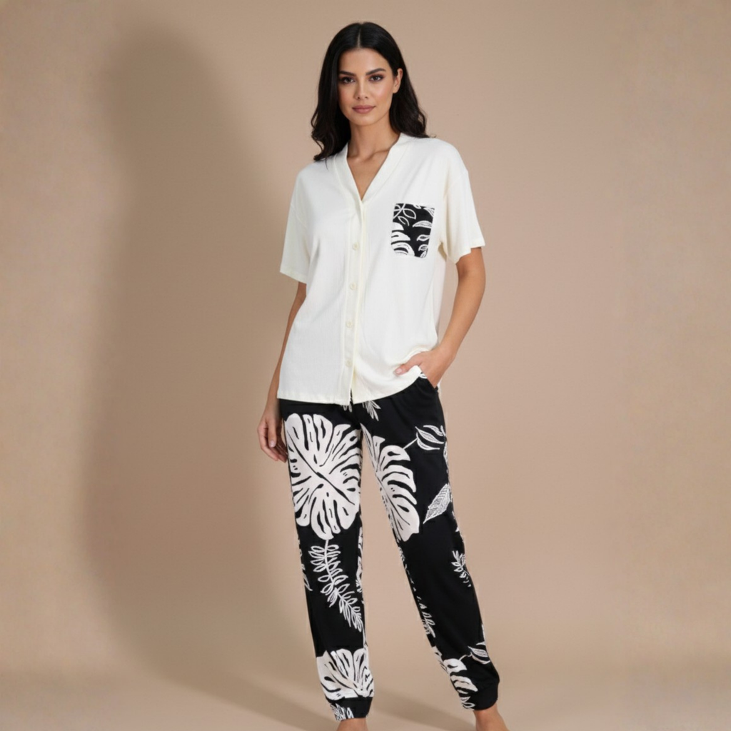 Womens Silk Pajama 2 Pcs Set 8120