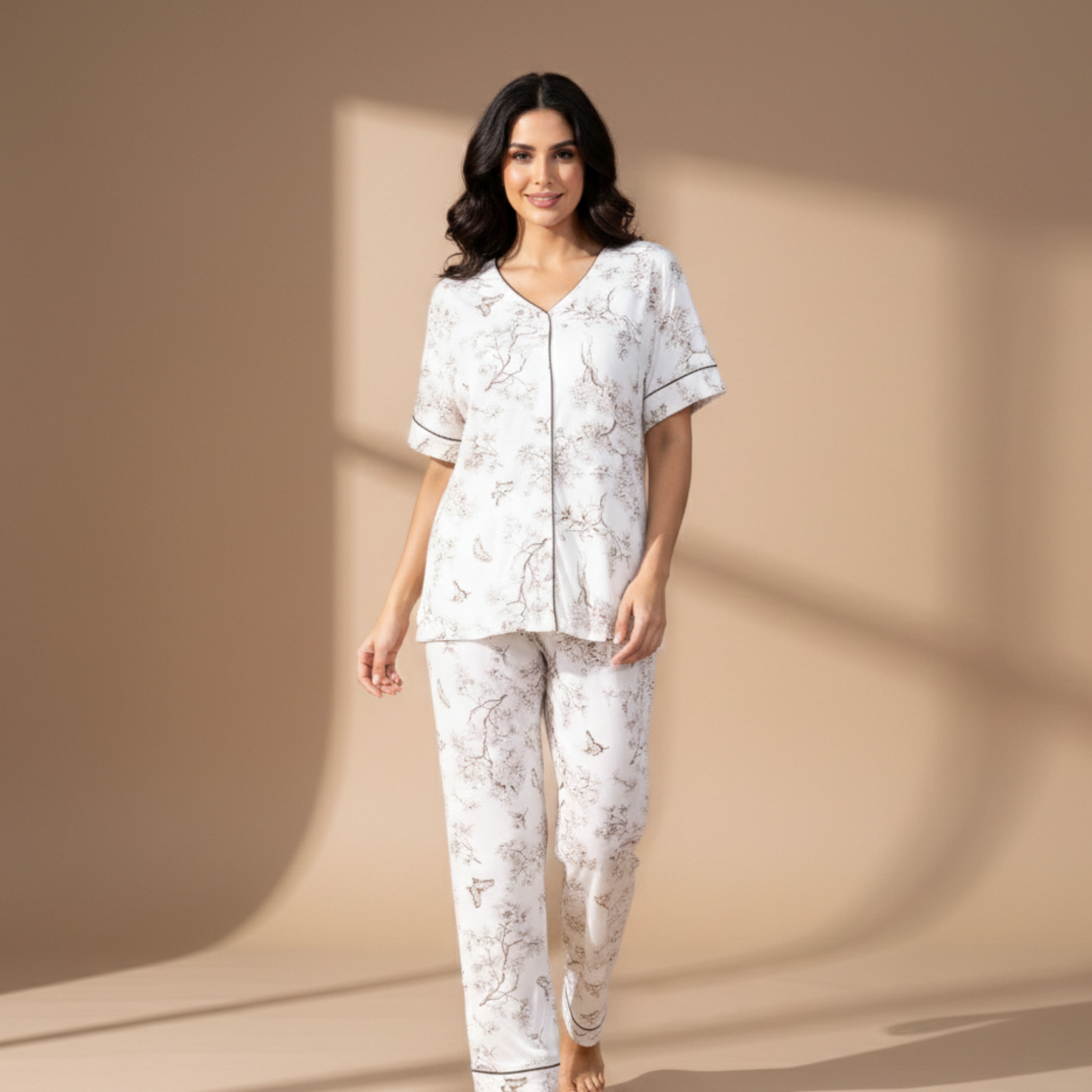 Womens Silk Pajama 2 Pcs Set 8110