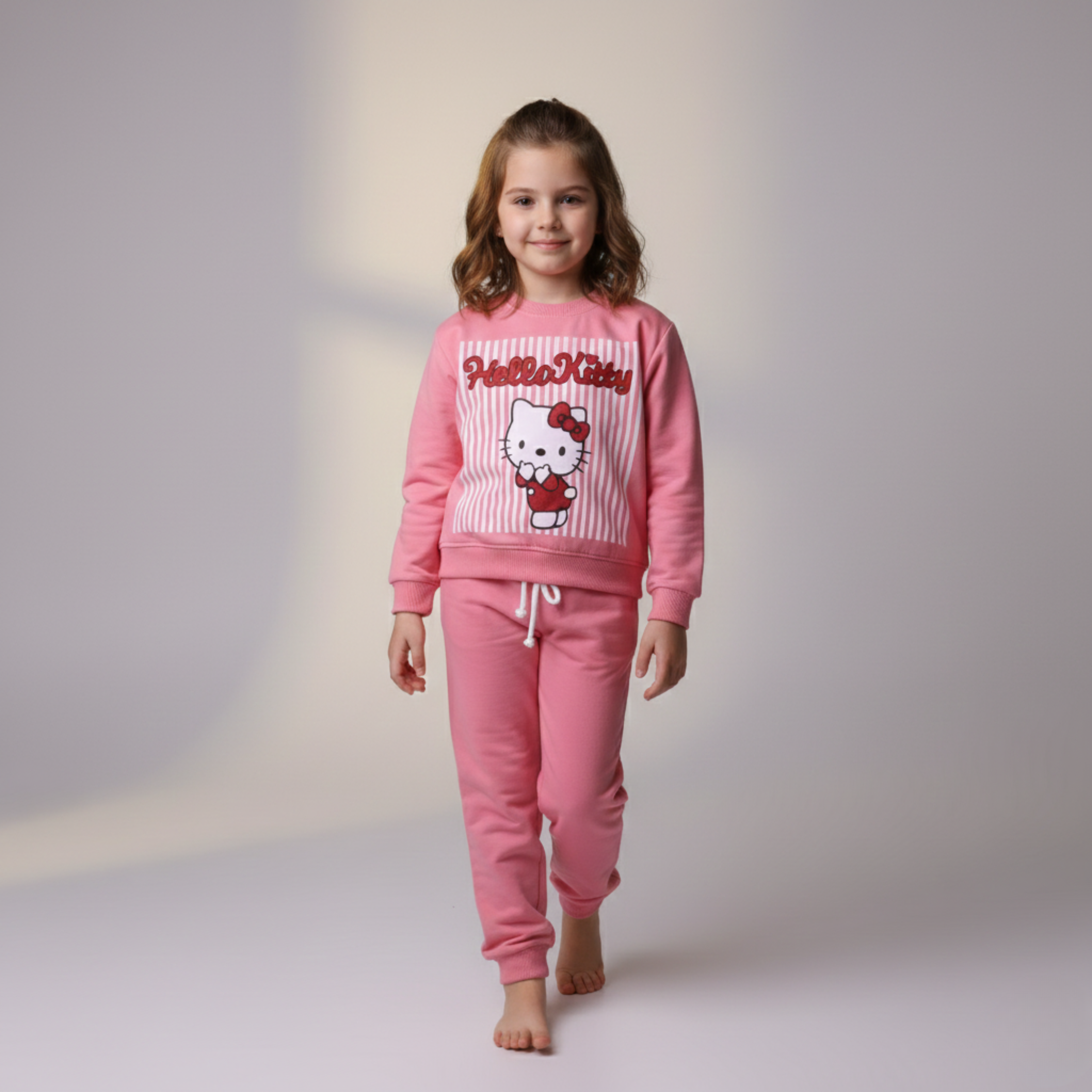 بيجامة كات ماري الوردية بأكمام طويلة (بنات)