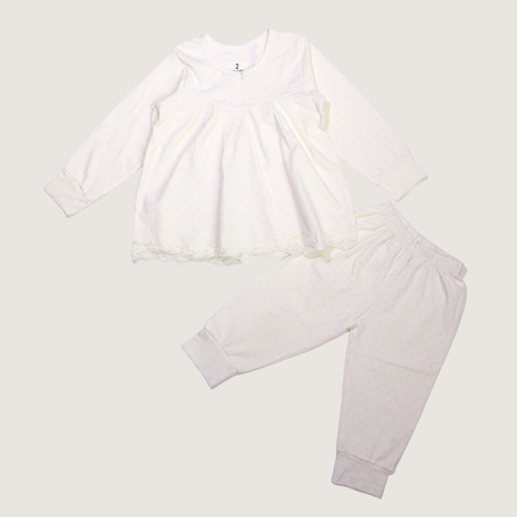 CLASSIC - Dots White Long-Sleeves Fleece Pajamas (Girls)