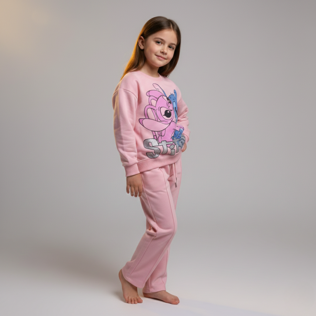 بيجامة كات ماري الوردية بأكمام طويلة (بنات)