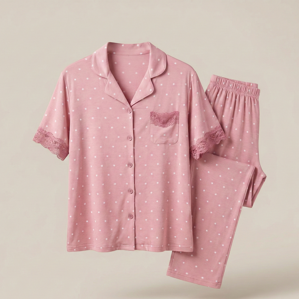 Womens Silk Pajama 2 Pcs Set 8053