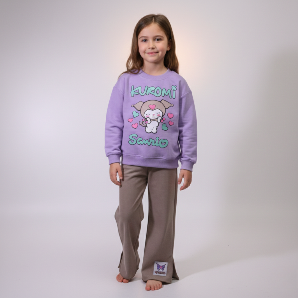Kuromi Hearts Purple Long-Sleeves Pajamas (Girls)