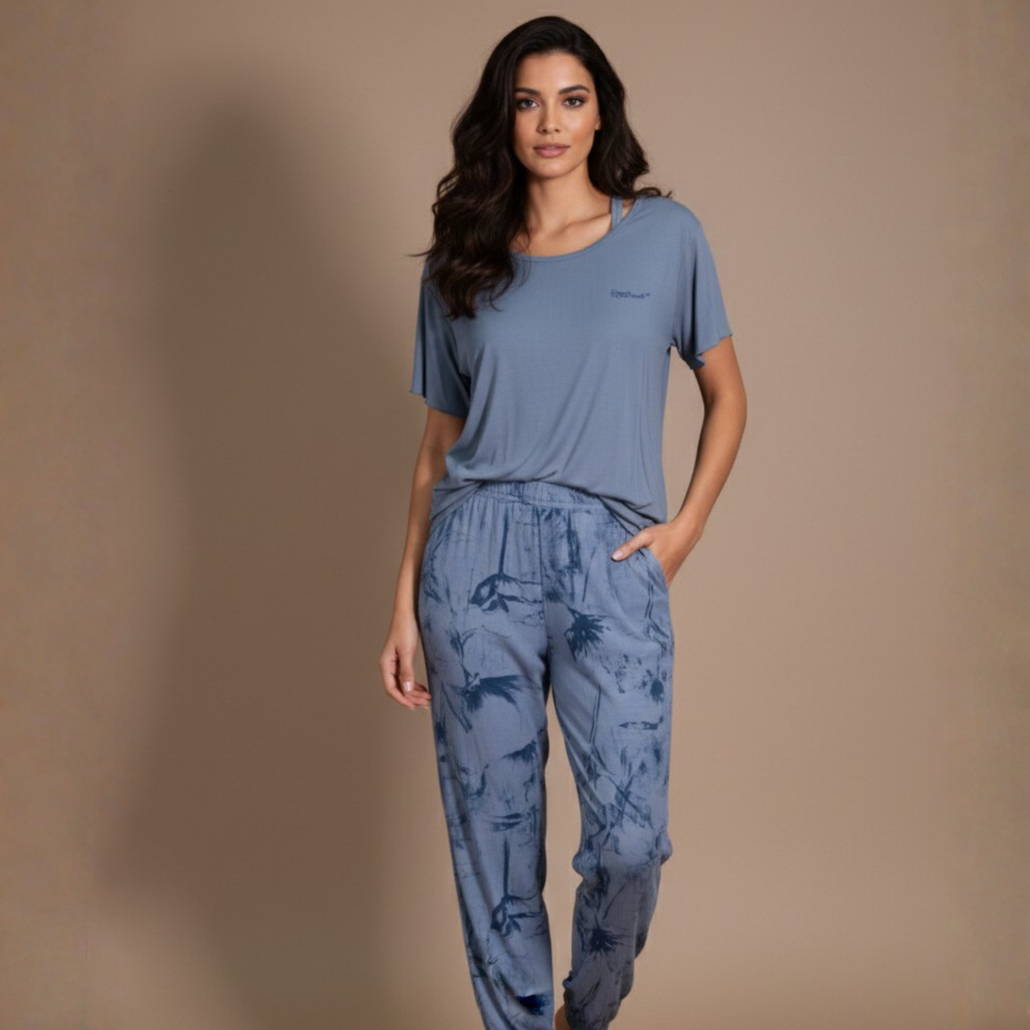 Womens Silk Pajama 2 Pcs Set 8125