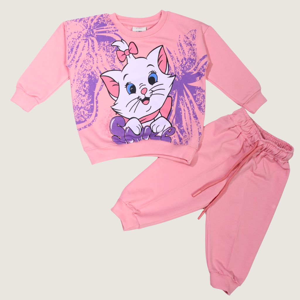 بيجامة كات ماري الوردية بأكمام طويلة (بنات)