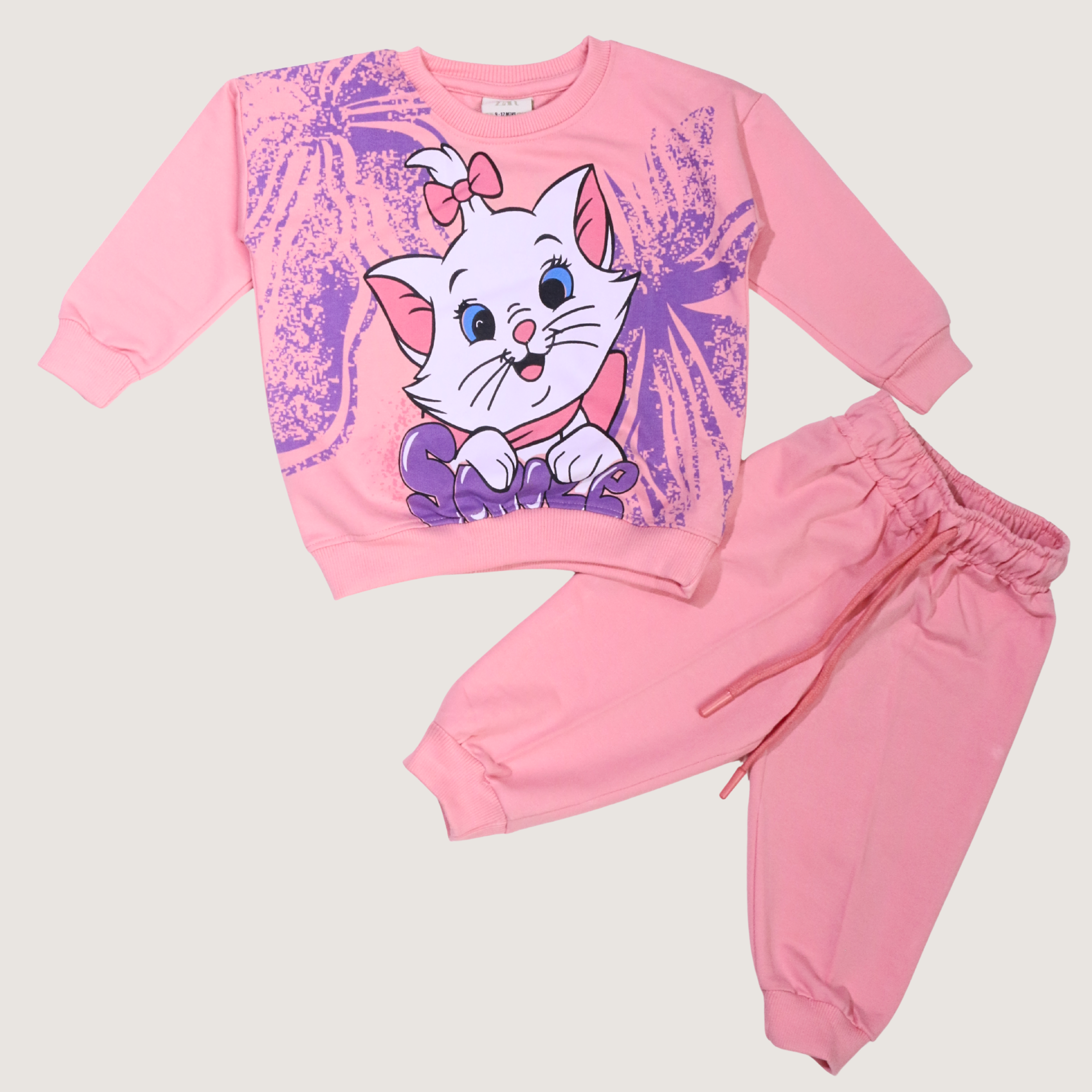 بيجامة كات ماري الوردية بأكمام طويلة (بنات)